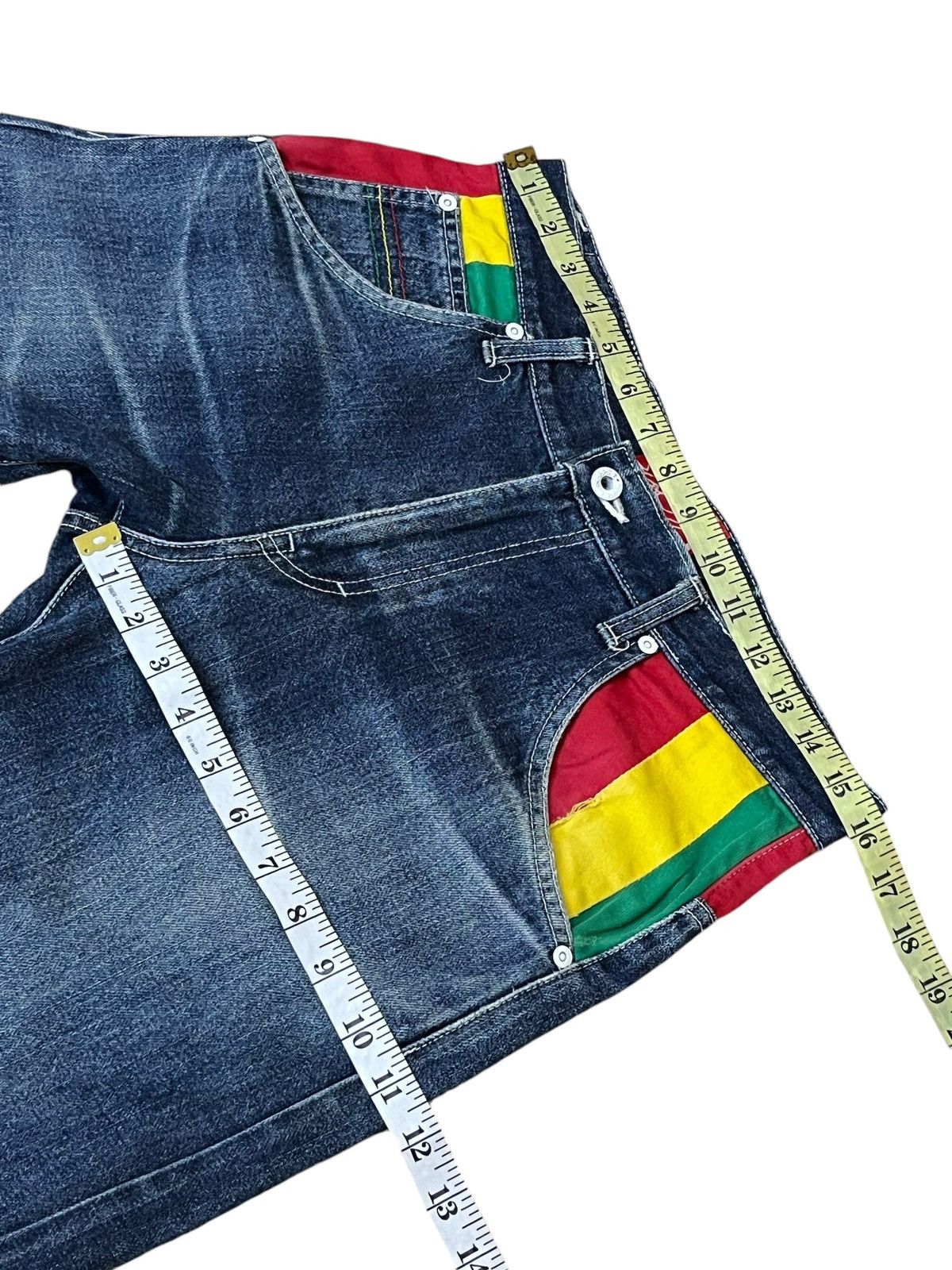 Japanese Brand SICK Y2K JAPANESE BRAND RASTA COLOUR JEANS MADE IN JAPAN Size US 32 / EU 48 - 13 Thumbnail
