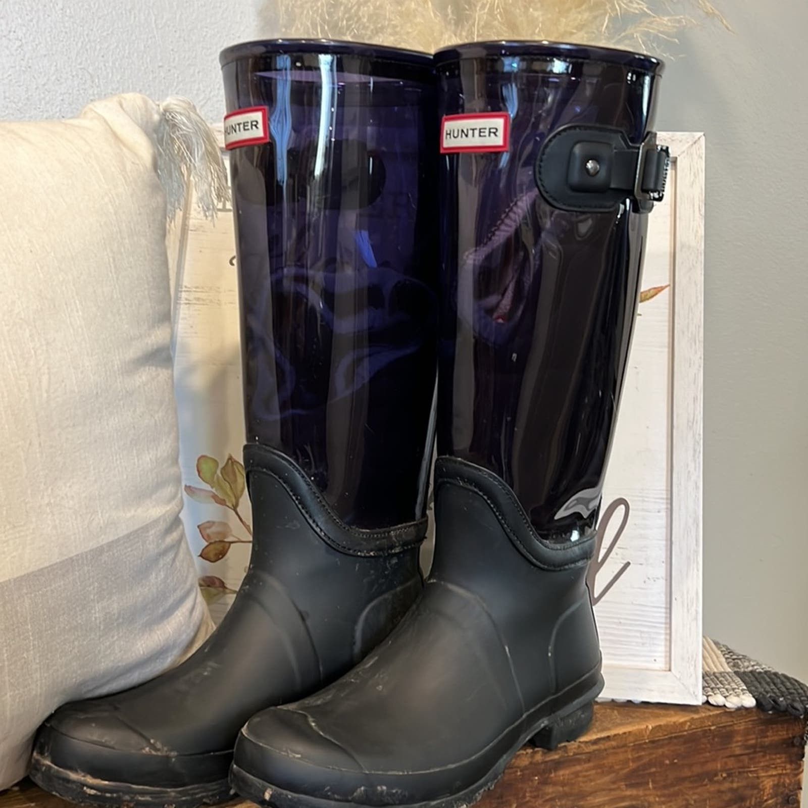 image of Hunter Women Original Clear Black Rain Tall Boots - Us 7M/8F
