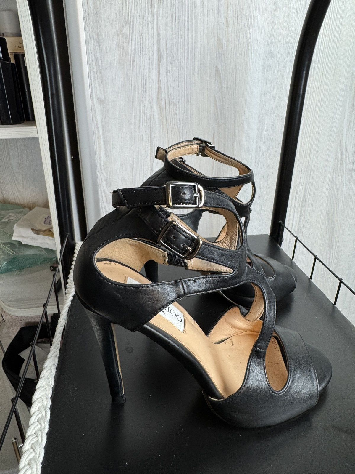 Jimmy Choo Jimmy Choo Black Leather Caged Ankle Sandals Heels Size US 7 / IT 37 - 3 Thumbnail