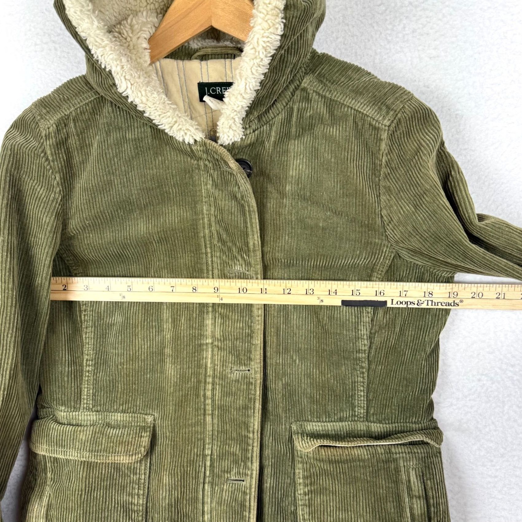 J.Crew VTG J.CREW Women's M Corduroy Jacket Hood/Collar Sherpa Lined Green Utility Coat Size M / US 6-8 / IT 42-44 - 5 Thumbnail