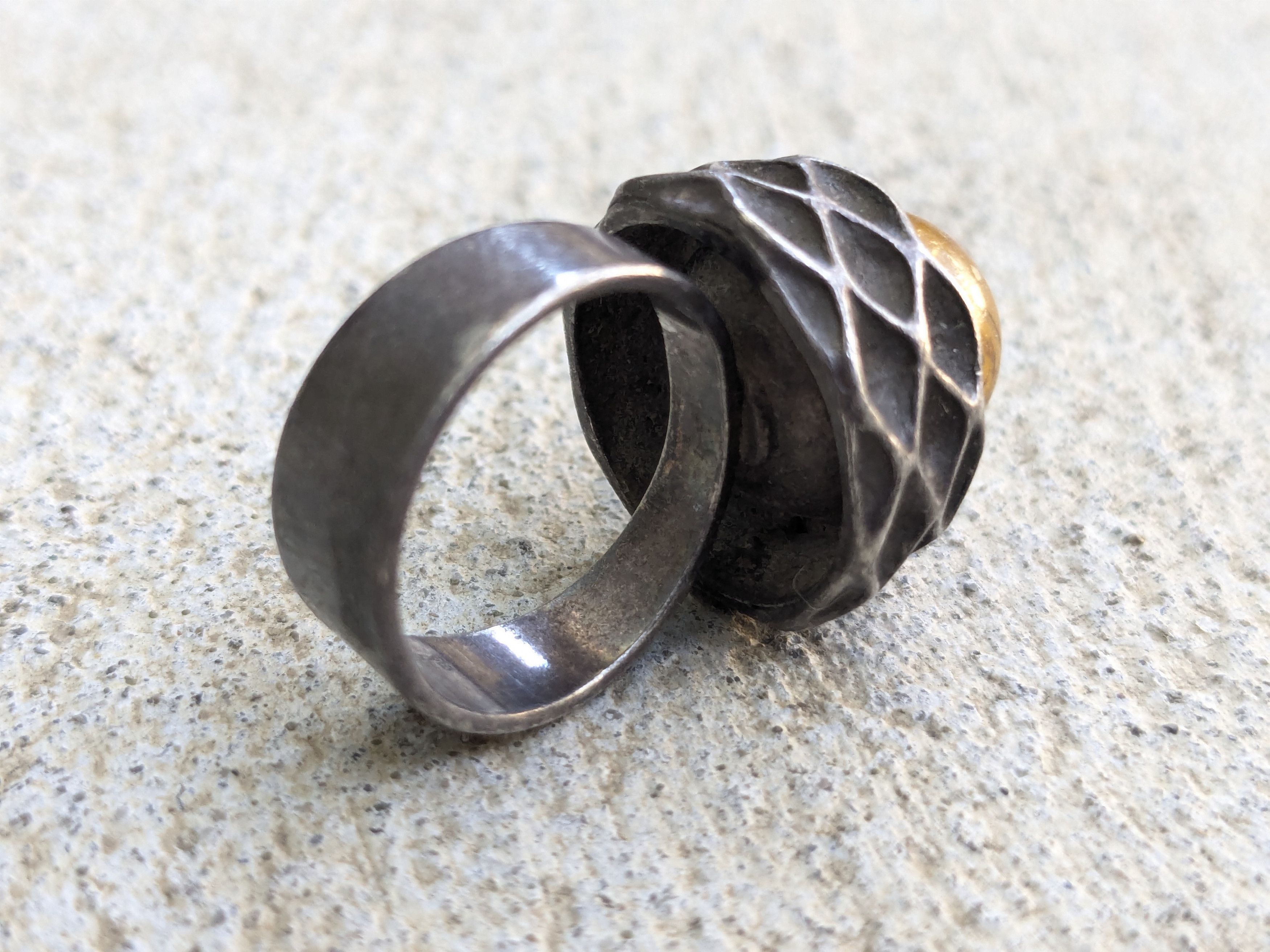 Jewelry Vintage Sterling Silver Ring Amber 5.75 Modern Abstract Size ONE SIZE - 9 Thumbnail