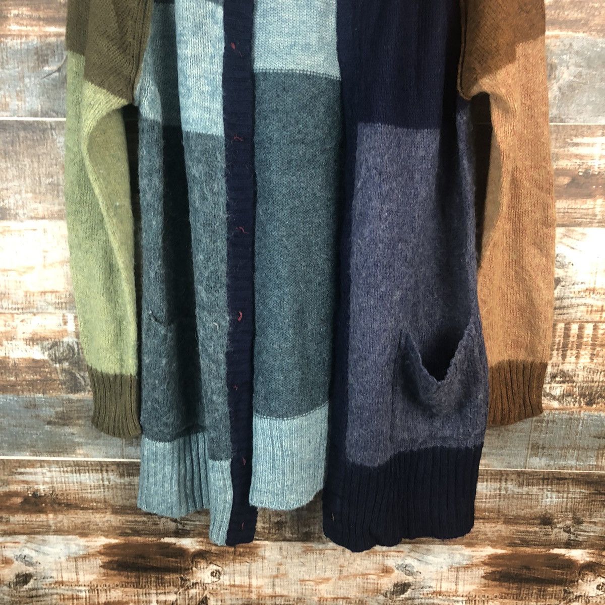 Homespun Knitwear × Japanese Brand Cube Sugar Multicolor patchwork Cardigan Knitwear #A2277 Size US M / EU 48-50 / 2 - 6 Thumbnail
