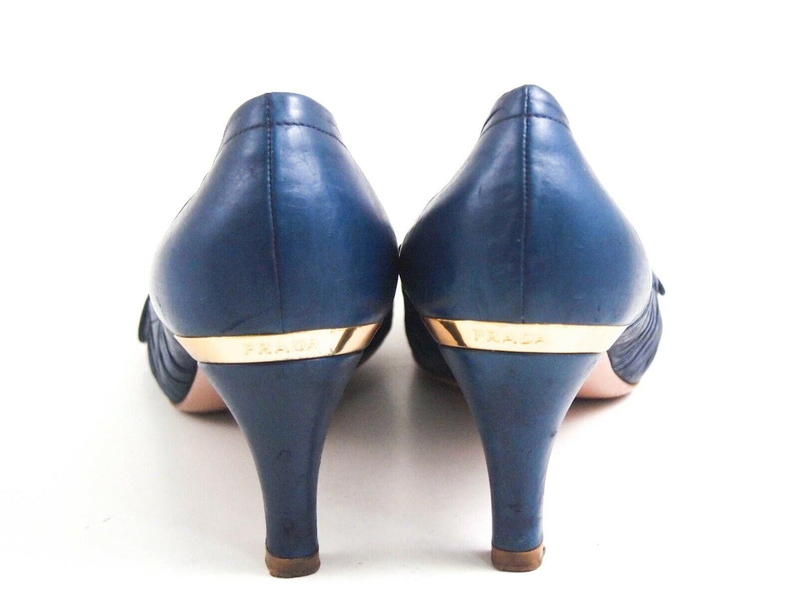 Prada Prada Mid Heel Pumps Blue Leather Womens US 7.5 EU 37.5 Size US 7.5 / IT 37.5 - 6 Thumbnail