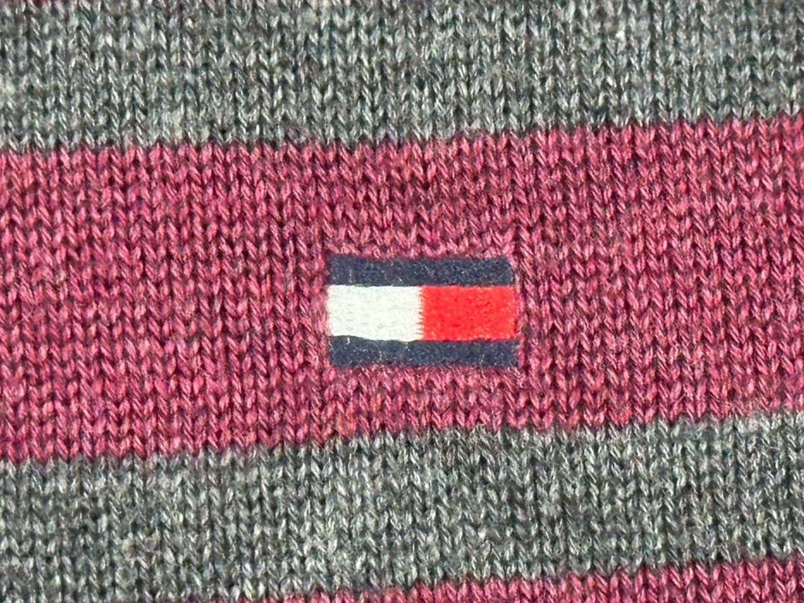 Tommy Hilfiger Tommy Hilfiger Men L Maroon/Gray Striped Pima Cotton Sweater Size US L / EU 52-54 / 3 - 6 Thumbnail