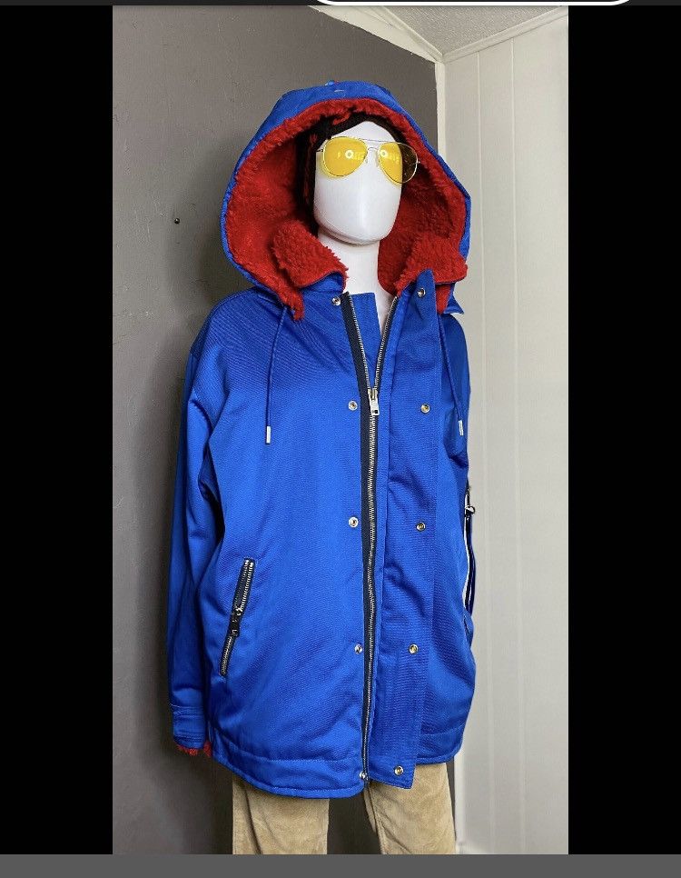 image of Diesel Ski Parka Blue With Red Furry Lining +Removable Hood, Men's (Size Large)