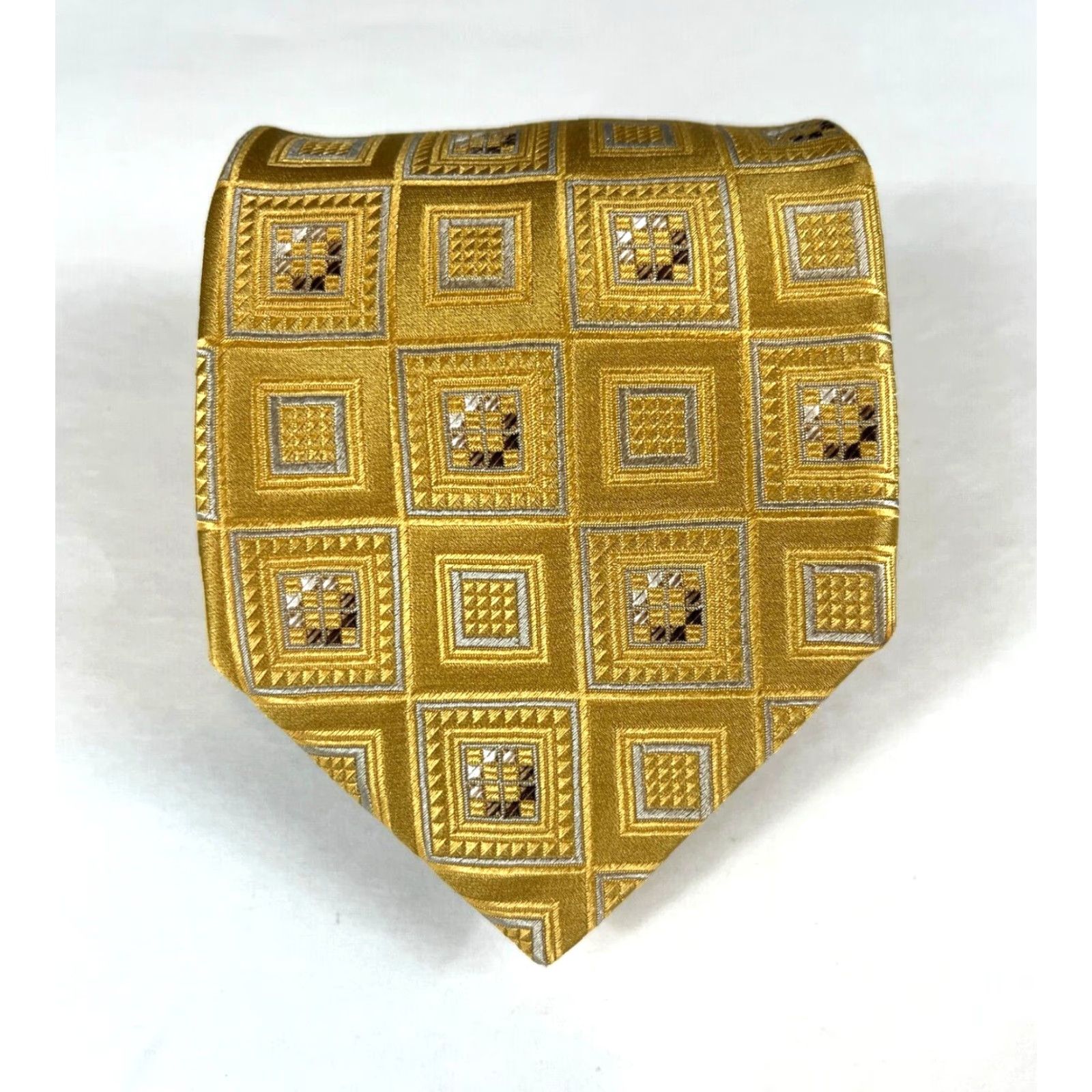Ermenegildo Zegna Ermenegildo Zegna Tie Geometric Silk Gold Men’s Necktie Made in Italy 59" 3.75" Wide Striped Pattern Woven Luxury Designer Size ONE SIZE - 2 Thumbnail