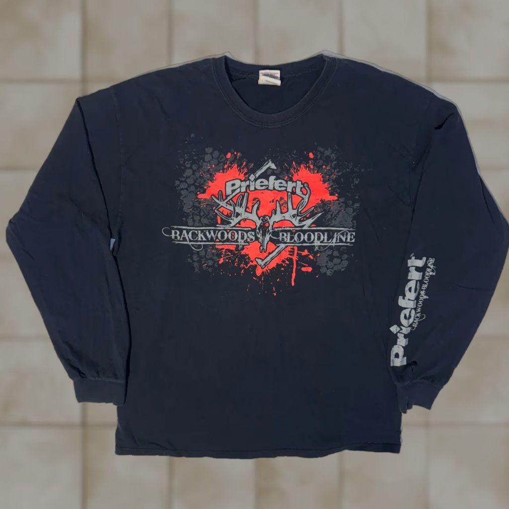 Gildan Priefert Backwoods & Bloodlines Deer Hunting Equipment Tshirt - L Black Shirt Mens Short Sleeve Logo 2010-2019 Jersey Cotton Gildan Regular Crew Neck Size US L / EU 52-54 / 3 - 1 Thumbnail
