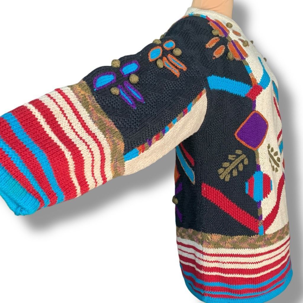 Vintage Vintage 90s Abstract Knit Sweater Oatmeal Bold Graphic Overs Size US S / EU 44-46 / 1 - 2 Thumbnail