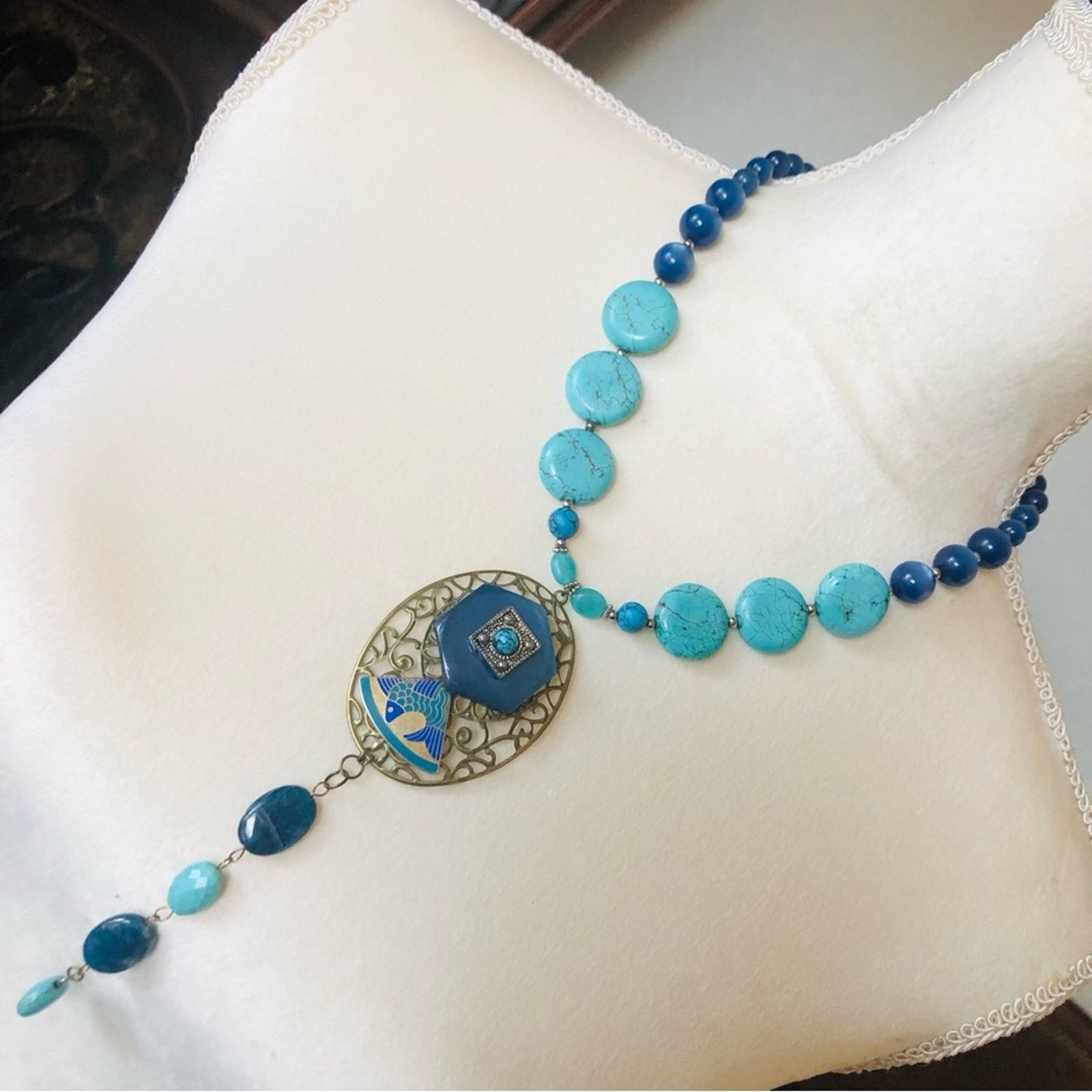 Handmade Handcrafted repurpose howlite genuine stone necklace Size ONE SIZE - 1 Thumbnail