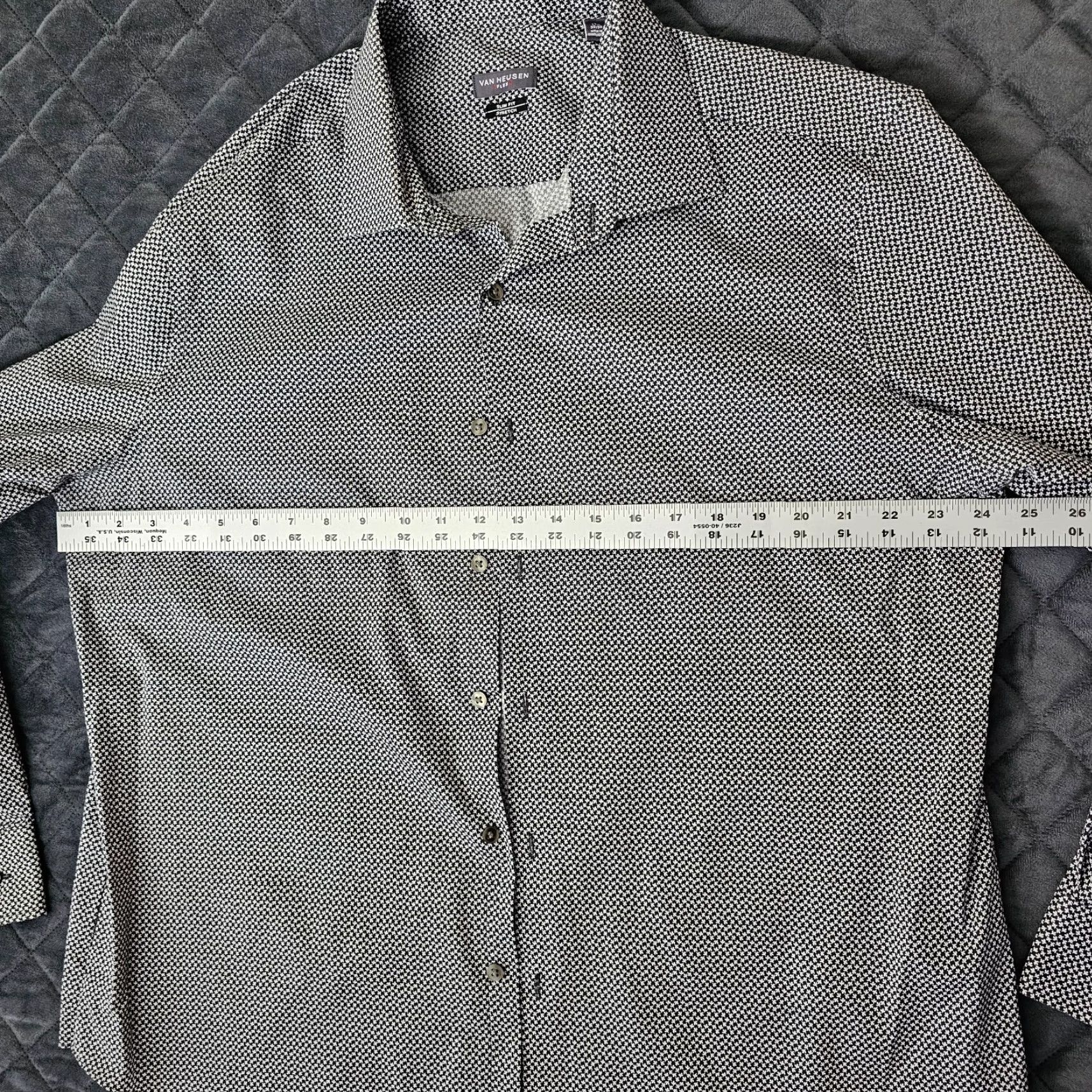 Van Heusen Van Heusen Flex Men’s Dress Shirt Black Geometric 17.5" Neck 17.5 Adult XL Long Sleeve Spread Collar Size 46R - 4 Thumbnail
