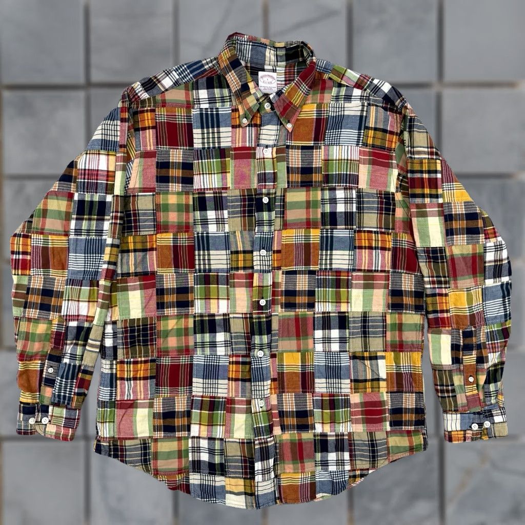 Brooks Brothers Shirt Men's L Long Sleeve Button Down Plaid Patchwork Preppy Multicolor, Men's