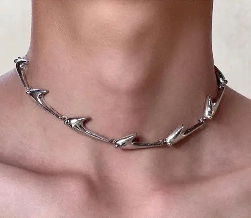Jewelry Silver Modern Spike Link Necklace, Chunky Chain Necklace Size ONE SIZE - 4 Thumbnail