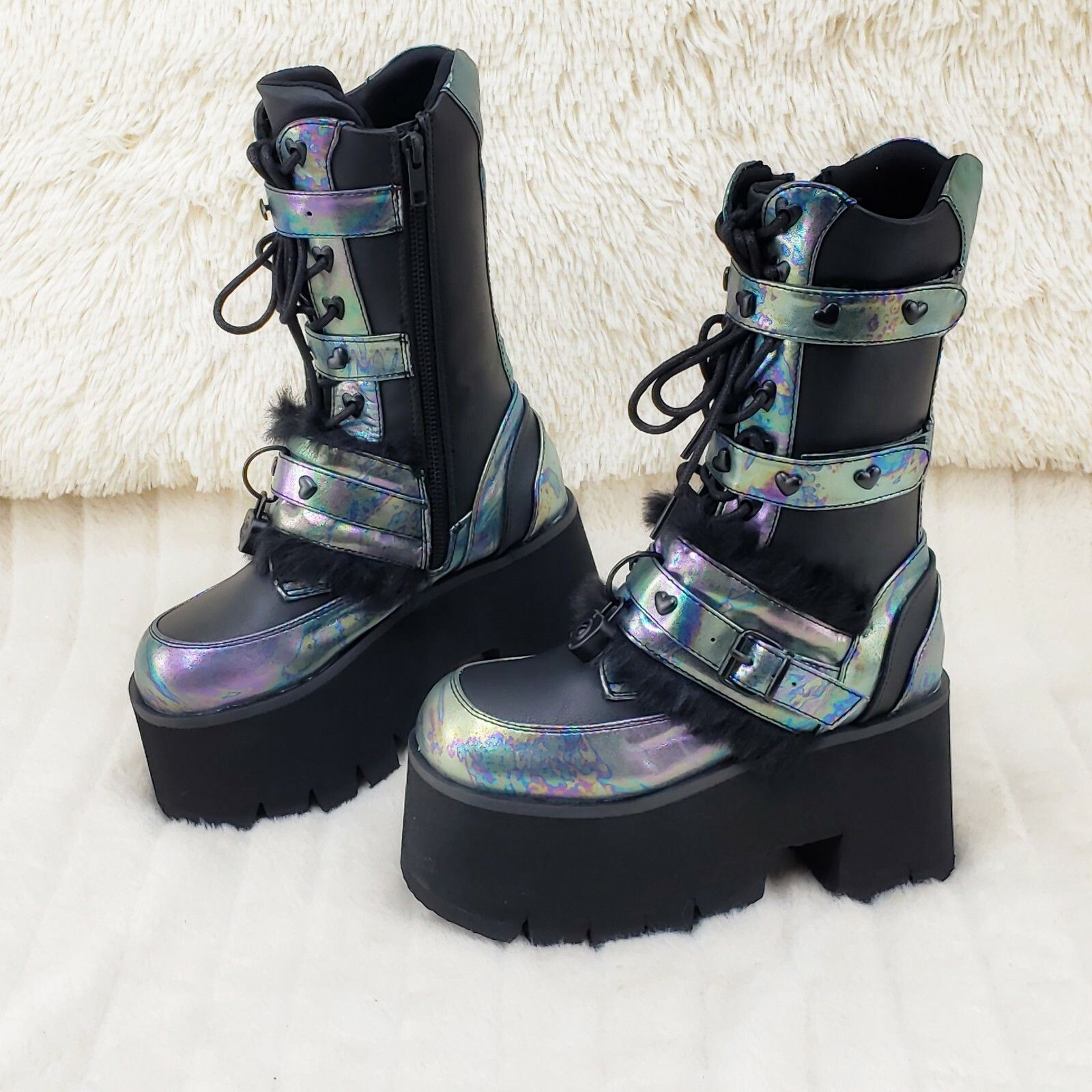 Demonia Cult DEMONIA Ashes 120 Black Faux Fur 3.5" Platform Heel Goth Pu Size US 8 / IT 38 - 1 Thumbnail