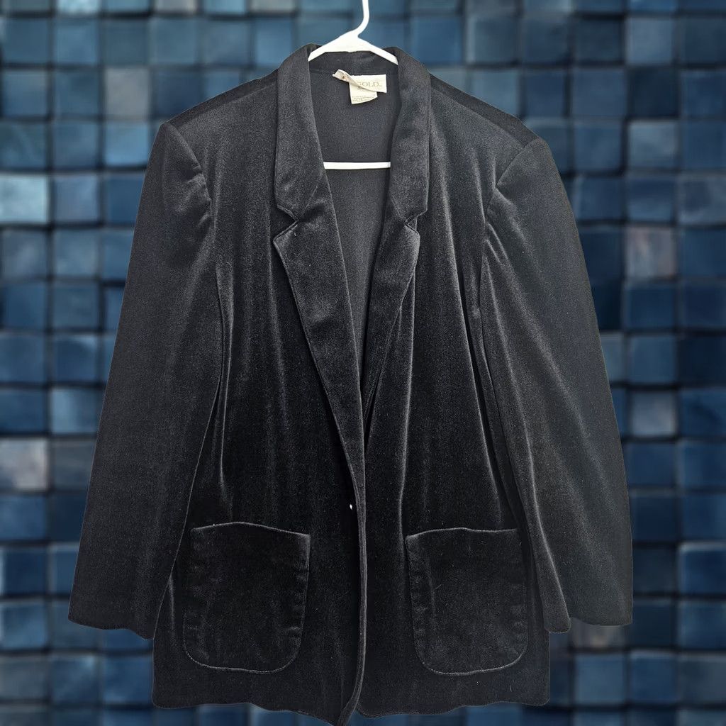 Velvet D.K.GOLD Black Velvet Jacket Women's Regular Size 14 Lightweight Button Lining Polyester/Nylon Blazer Coat Size XL / US 12-14 / IT 48-50 - 1 Thumbnail
