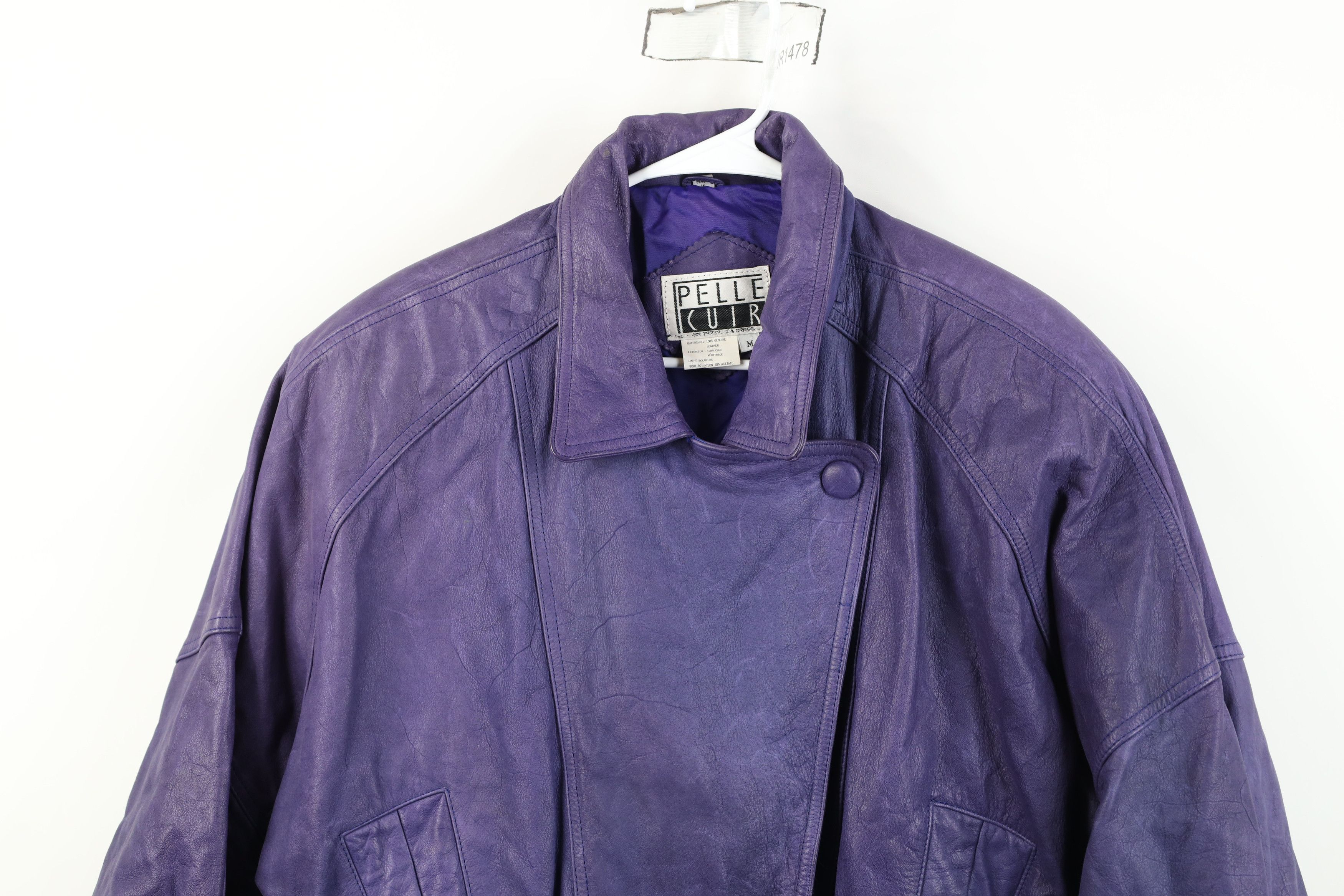 Vintage Vintage 90s Streetwear Belted Leather Bomber Jacket Purple Size M / US 6-8 / IT 42-44 - 2 Thumbnail