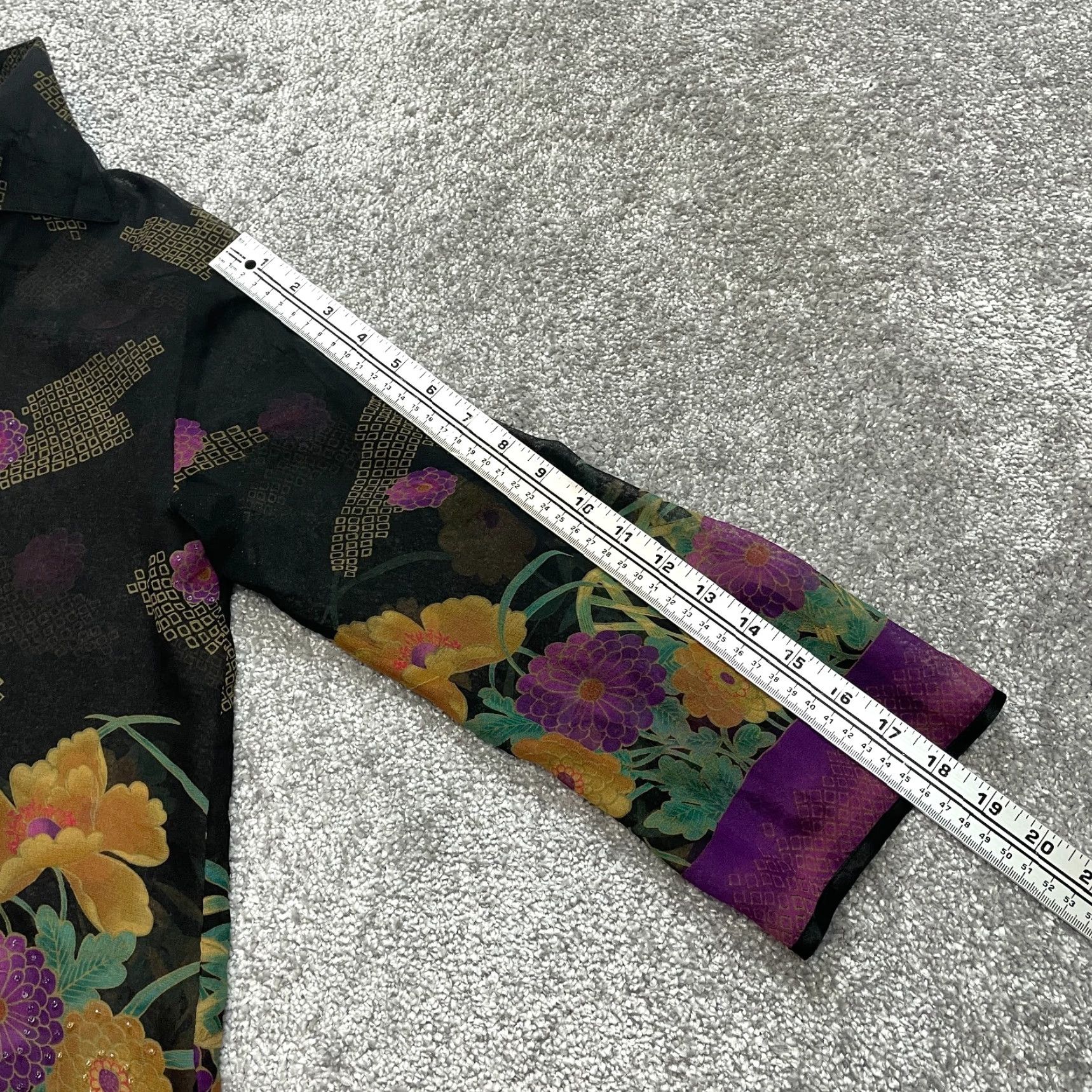 Vintage Chadwick's Blouse Button Up Top Womens M Black Purple Sheer Tropical Floral Size M / US 6-8 / IT 42-44 - 5 Thumbnail