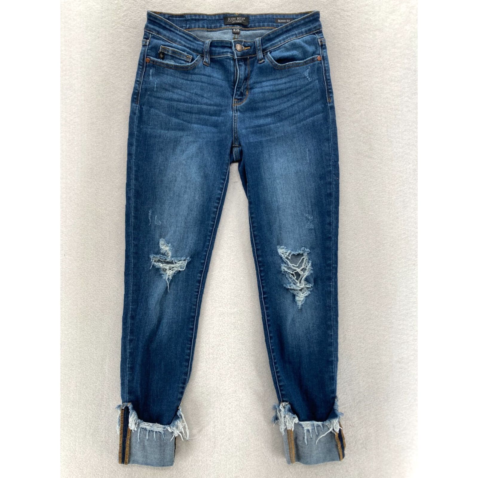 Denime Judy Blue Jeans Women's 9/29 Skinny Fit Cuffed Dark Wash Blue Stretch Denim Jeans Size 29" - 2 Thumbnail