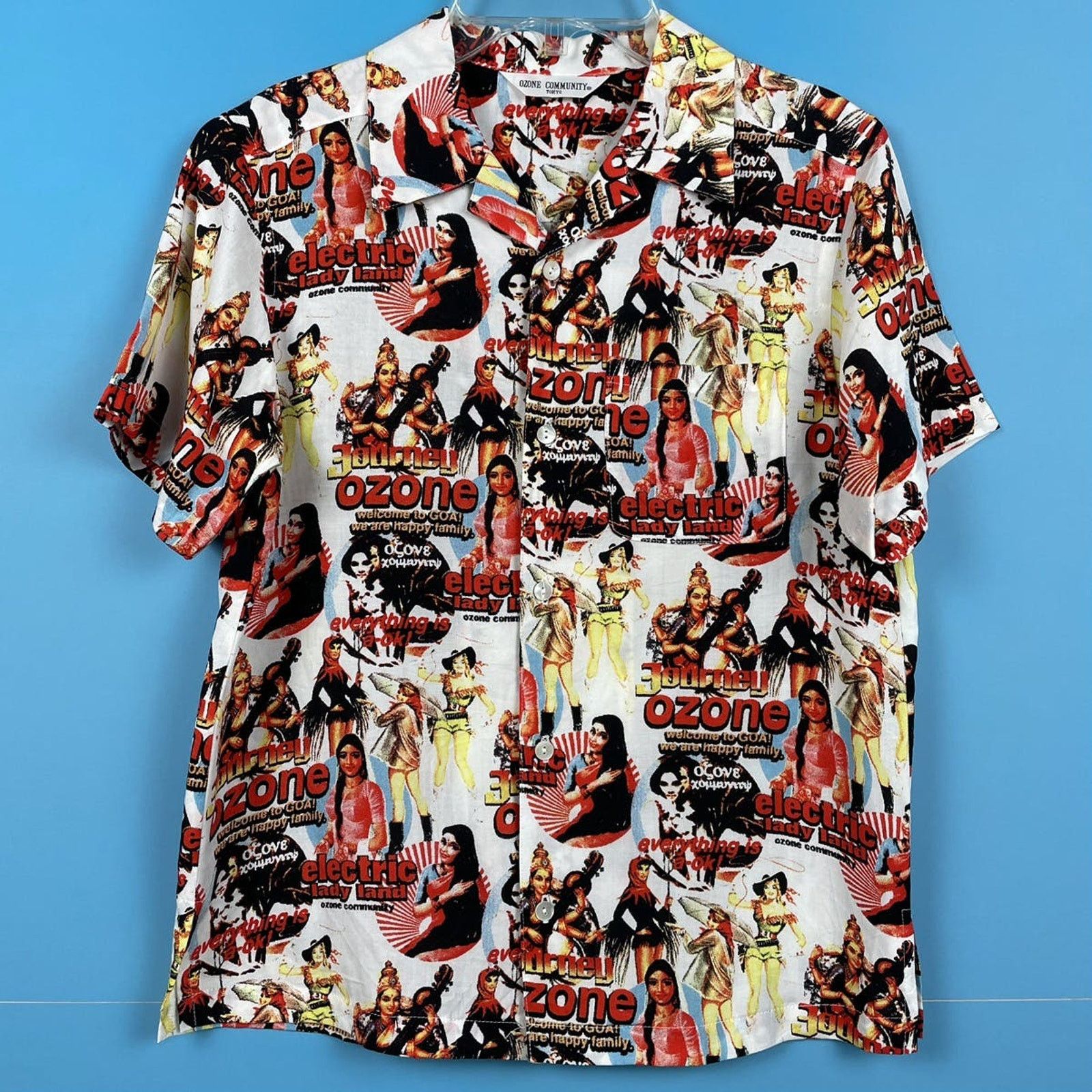 image of Hysteric Glamour x Vintage ’90S Ozone Community Collage Button-Up in White, Men's (Size Medium)