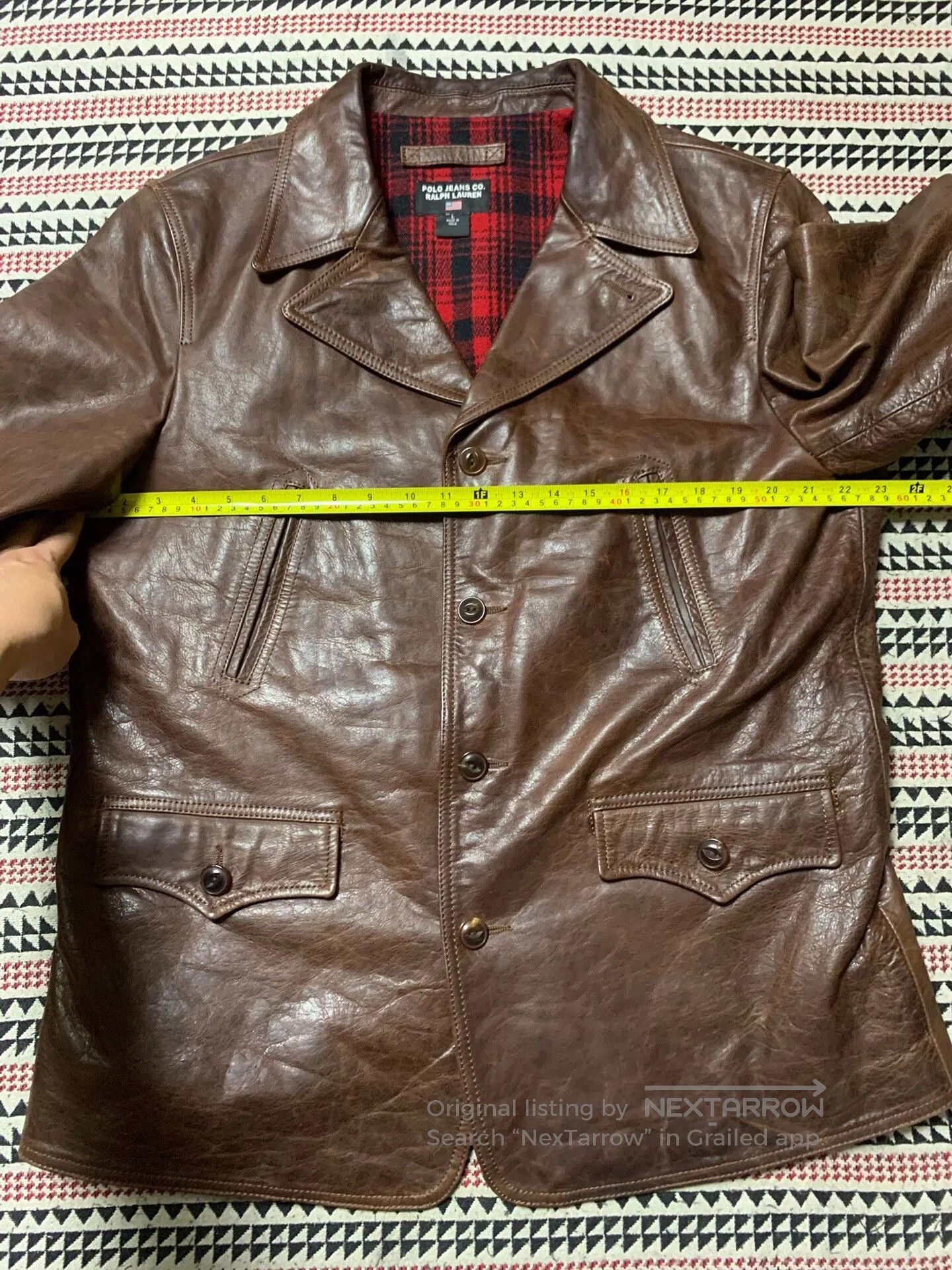 Polo Ralph Lauren brown leather POLO jacket with plaid lining. Size US L / EU 52-54 / 3 - 8 Thumbnail