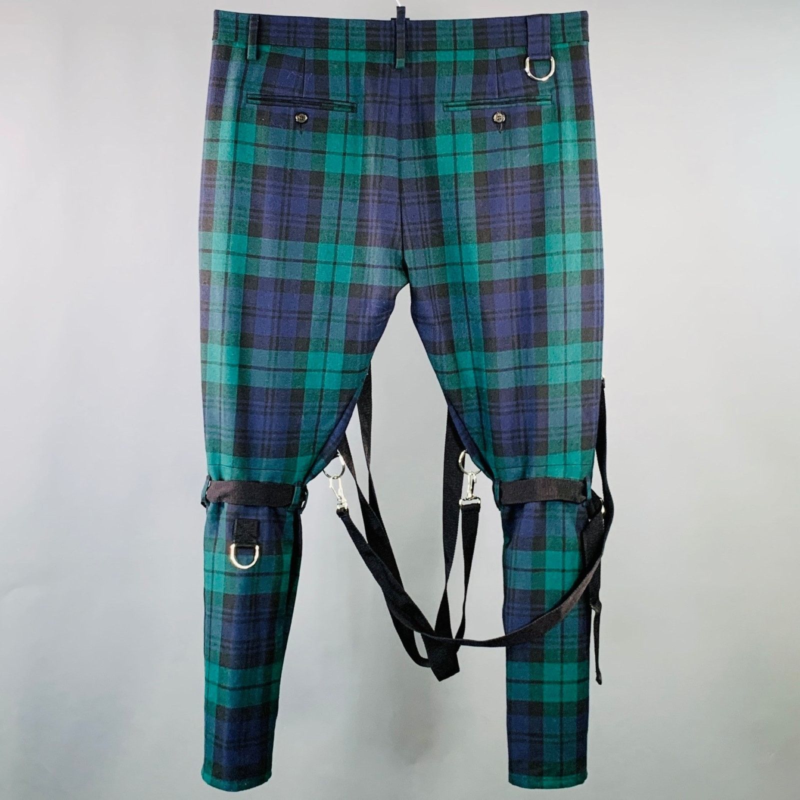 Dsquared2 Green Navy Black Blackwatch Plaid Wool Bondage Casual Pants Size US 38 / EU 54 - 6 Thumbnail