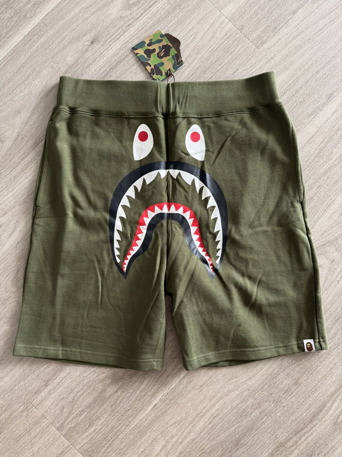 Bape olive shark shorts