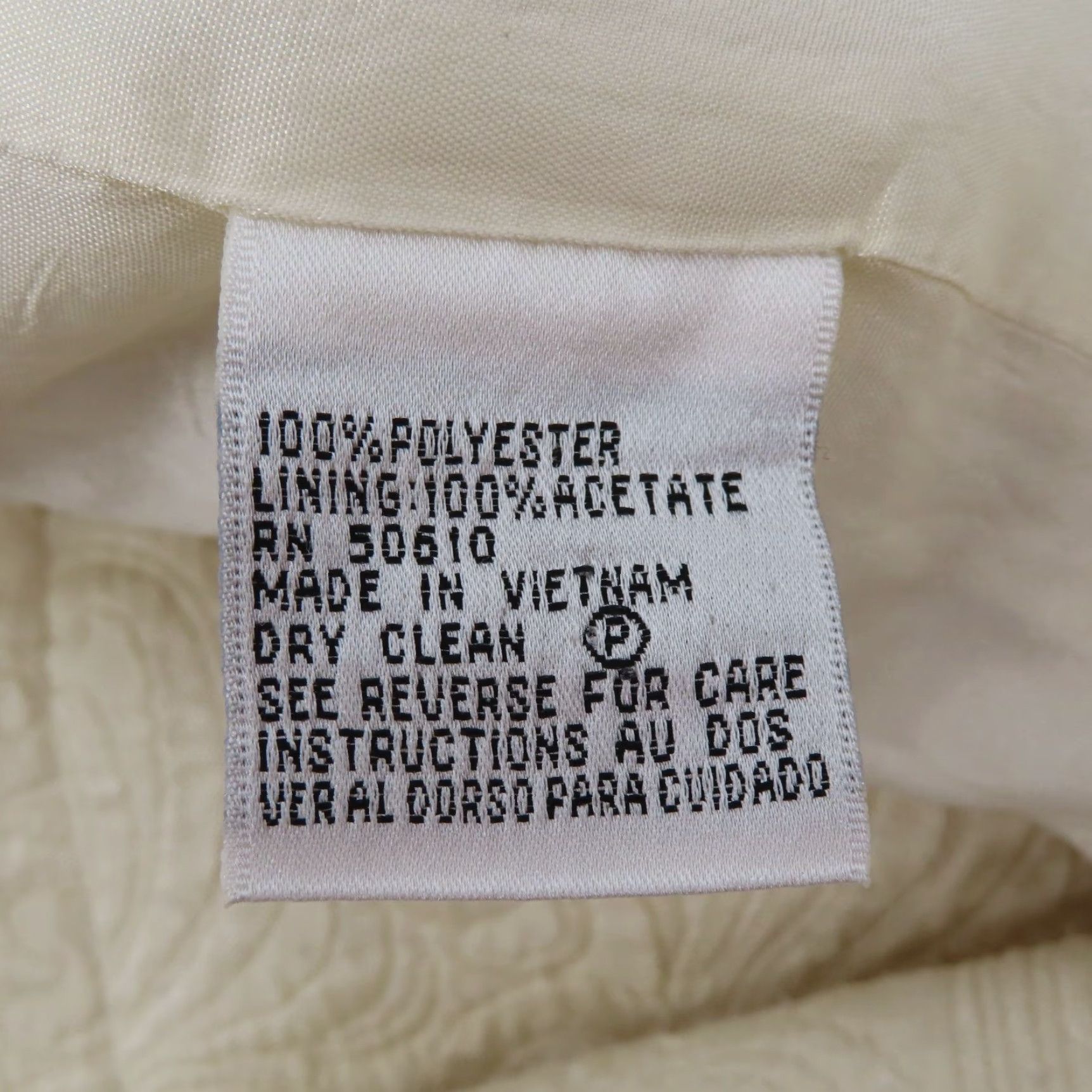 Vintage Le Suit Women Jacket Ivory Cream Damask Scroll Long Collared Coat Formal Business Casual Party/Cocktail Workwear Size M / US 6-8 / IT 42-44 - 7 Thumbnail