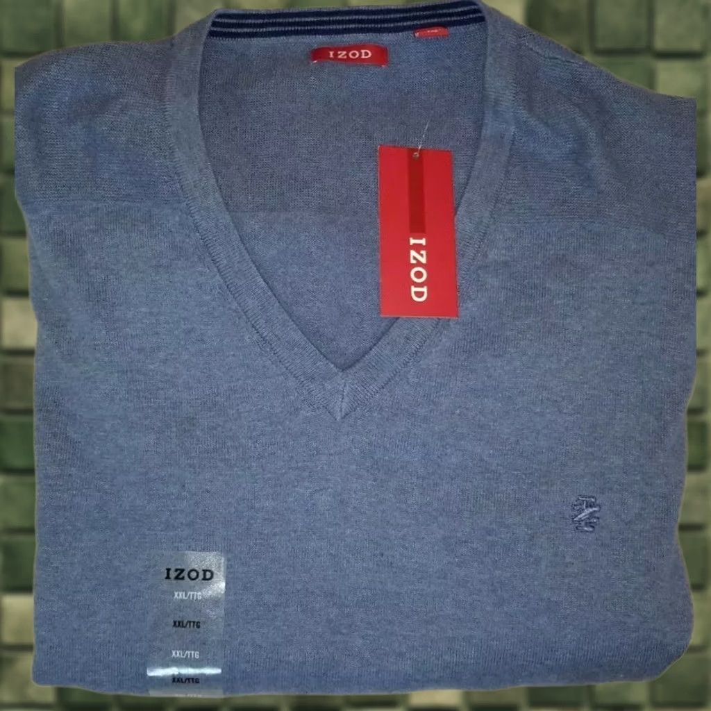 Izod IZOD Mens V-Neck Sweater Long Sleeve 100% Cotton Blue XXL NWT Pullover Knit Regular Size 2XL Mens Cute Logo Plain Solid Classic Size US XXL / EU 58 / 5 - 1 Thumbnail