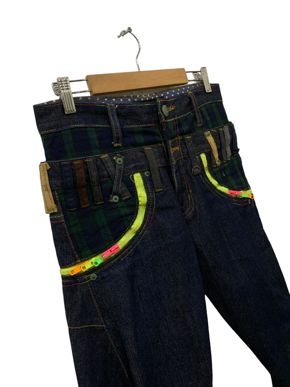Japanese Brand Brithmint Japan Double Waist Neon Zipper Curved Leg Jeans Size US 30 / EU 46 - 9 Thumbnail