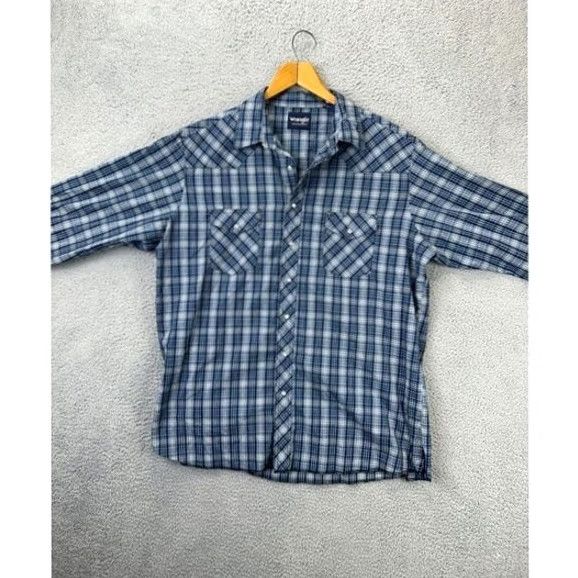 Wrangler VINTAGE Wrangler Western Shirt Mens 2XT Tall Blue Plaid Pearl Snap Button Up Shirt Size US XXL / EU 58 / 5 - 2 Thumbnail