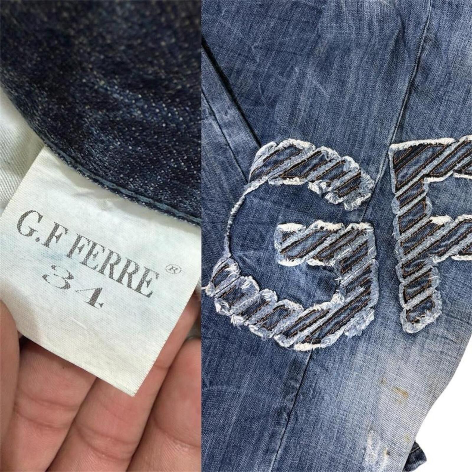 Other Vintage GF FERRE unique denim jeans leather work on back Size US 34 / EU 50 - 6 Thumbnail