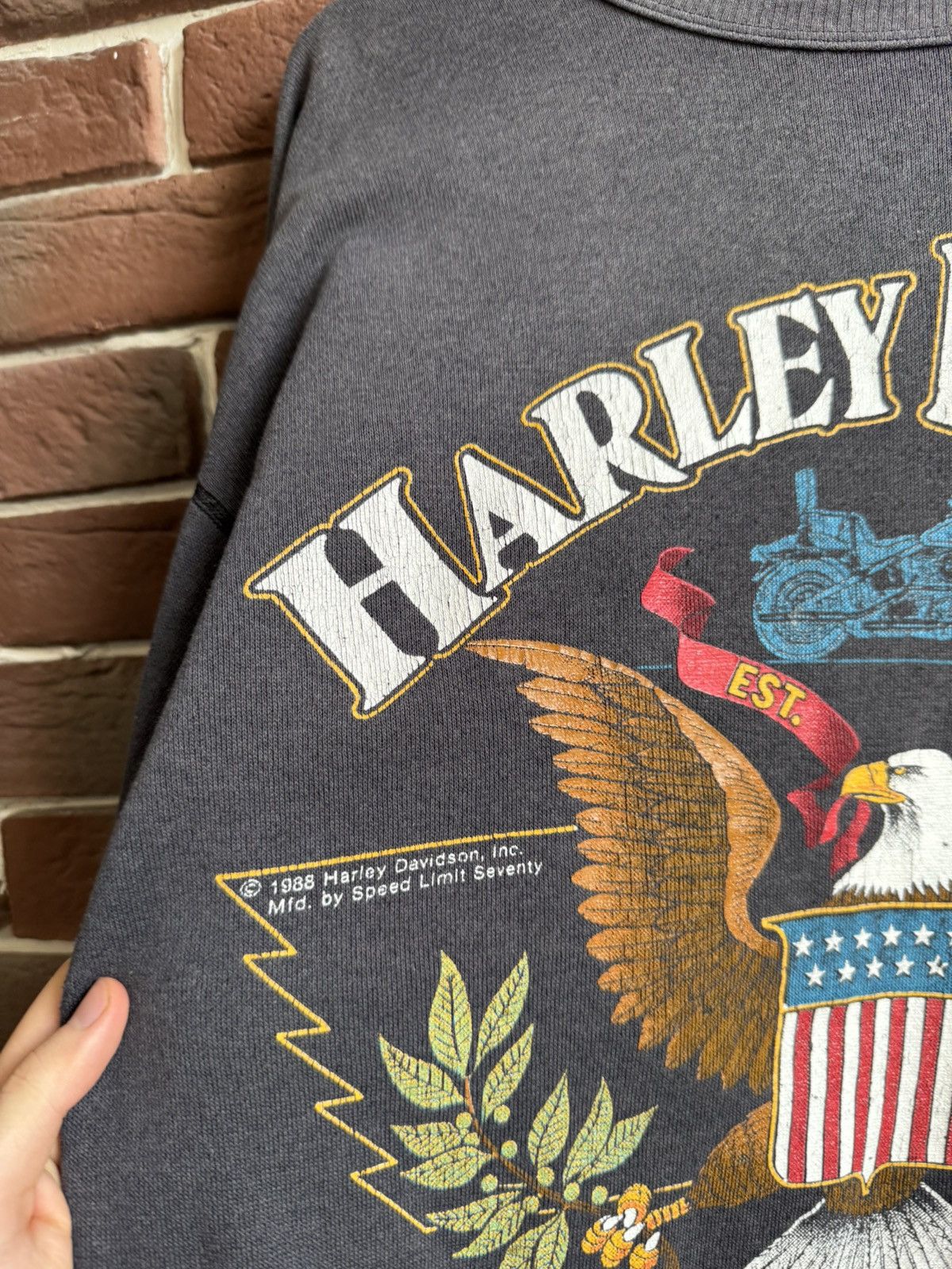 Vintage Washed 1988 Harley Davidson Speed Limit 70 Crewneck Vintage Size US L / EU 52-54 / 3 - 4 Thumbnail