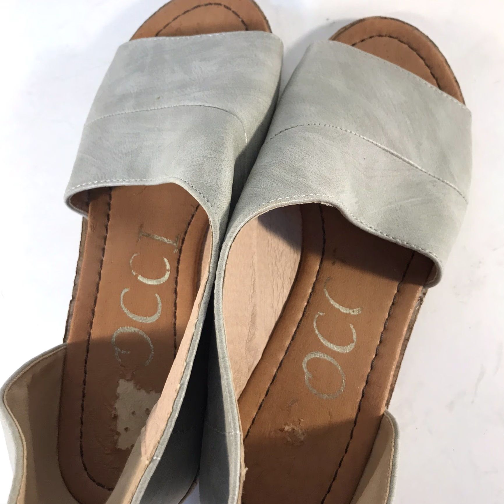 Vintage Ccocci Adele Gray Leather Slides Peep Toe Women’s Size 7 Low Heel Size US 7 / IT 37 - 3 Thumbnail