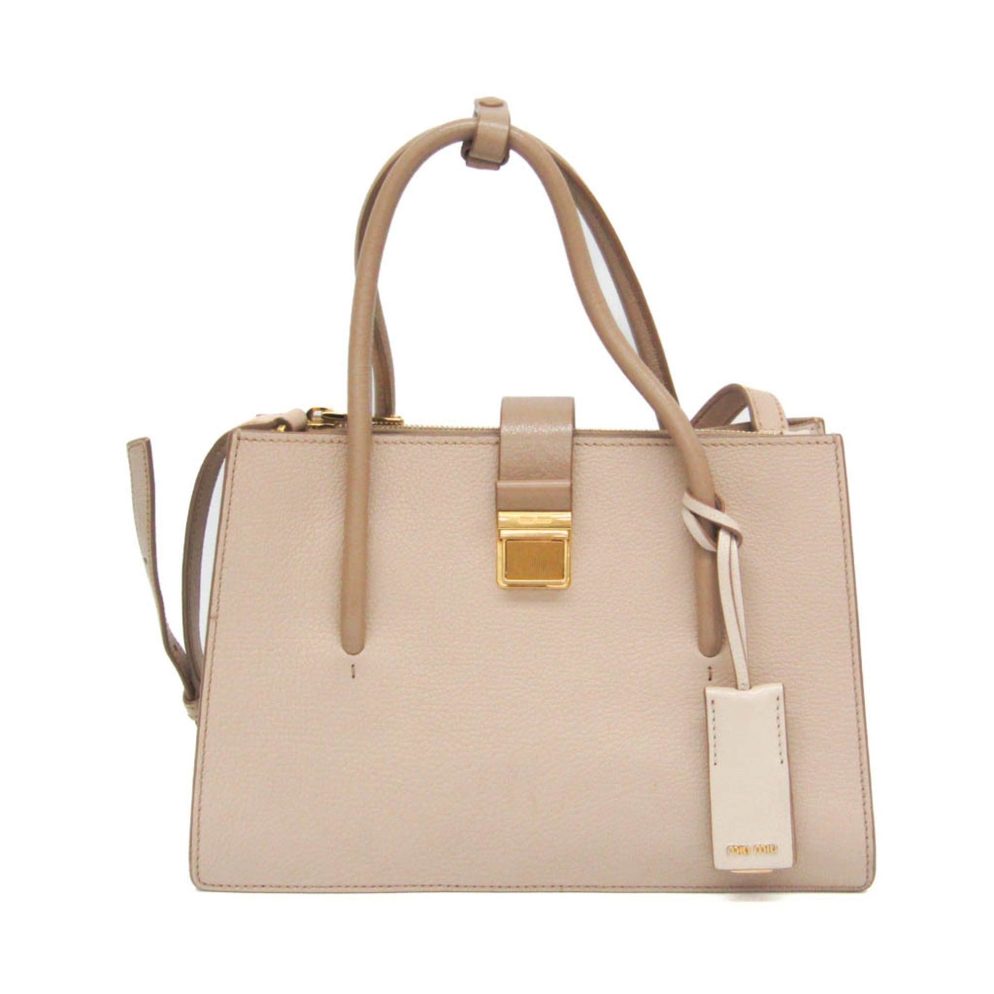 Miu Miu Miu Miu MADRAS 5BA104 Women's Leather Handbag,Shoulder Bag Pink Beige Size ONE SIZE - 1 Thumbnail