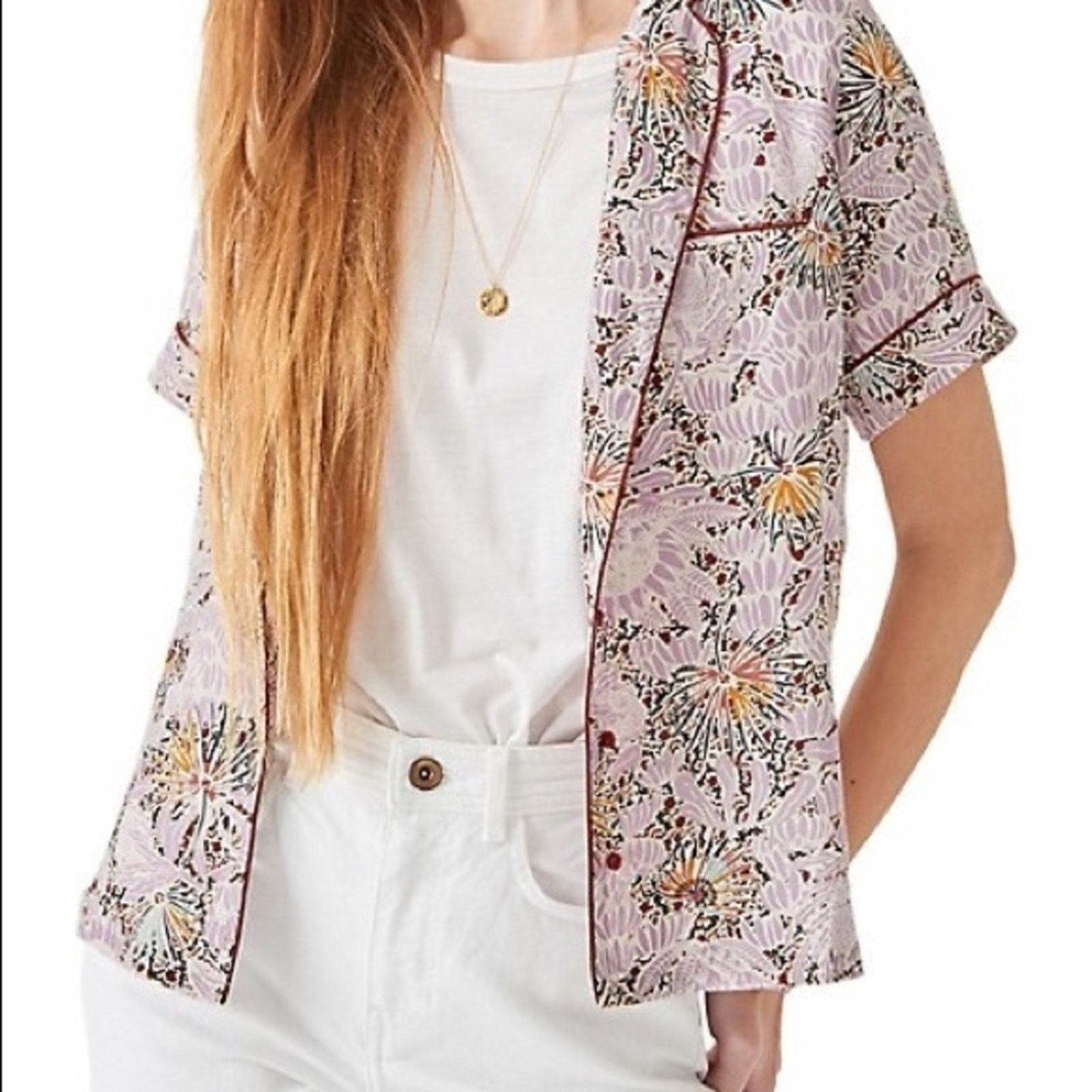 Sezane Sessun 100% silk Gil Pyjama Blouse Size XS / US 0-2 / IT 36-38 - 2 Thumbnail