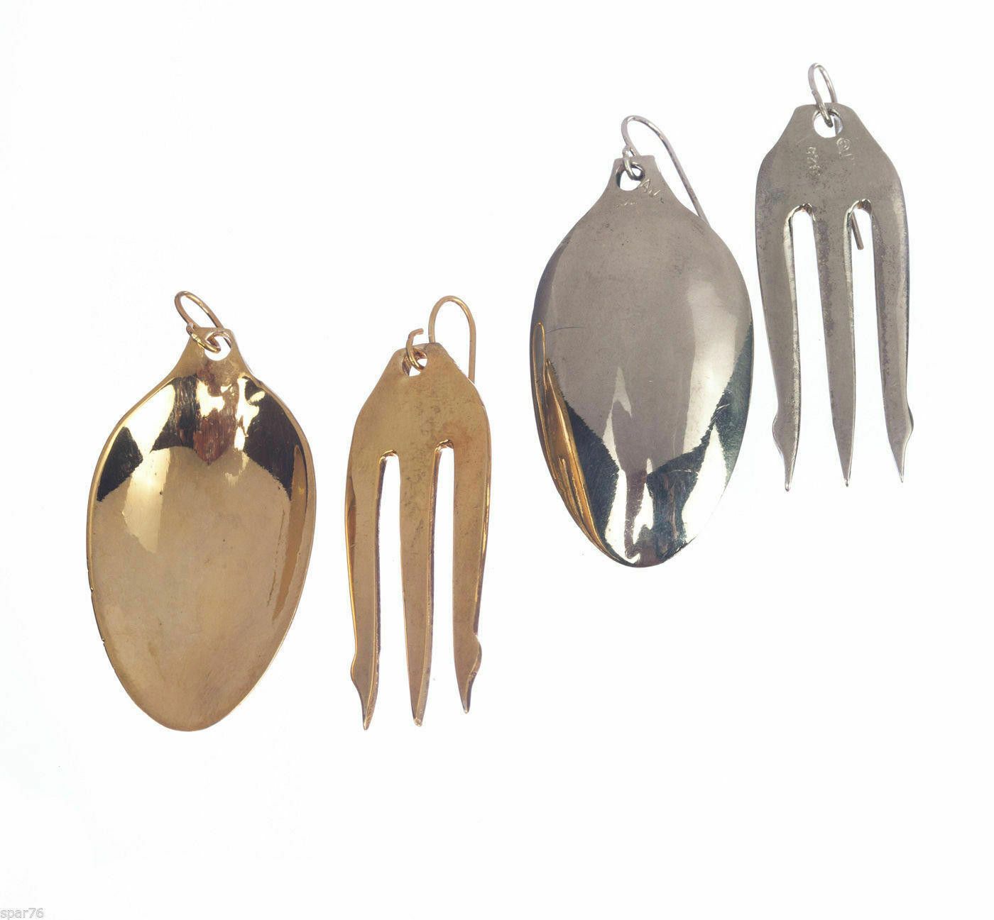 Designer 18 kt Gold Plated over Brass Olive Fork Spoon Earrings Size ONE SIZE - 5 Thumbnail