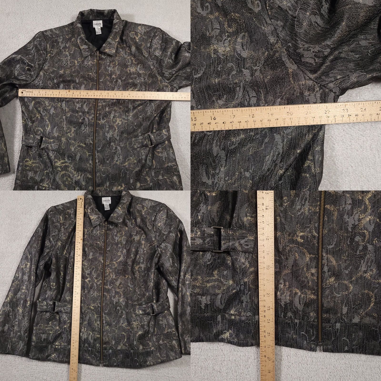 Vintage Chico's Jacket Women's XL Gold Gray Metallic Full Zip Blazer Tapestry Lined Size XL / US 12-14 / IT 48-50 - 8 Thumbnail