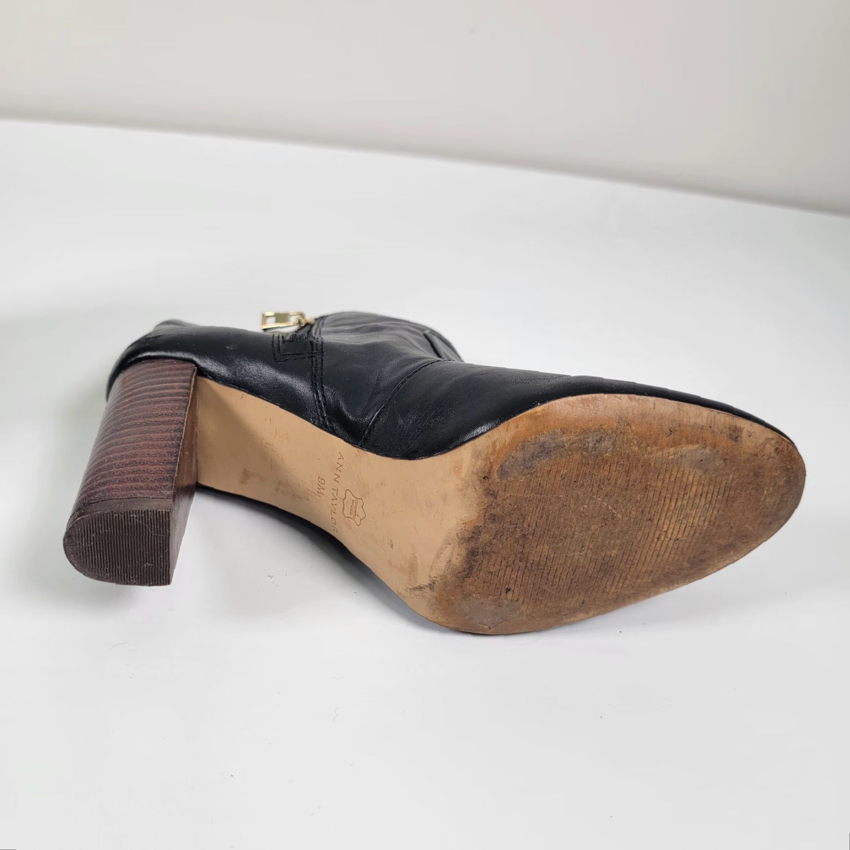 Ann Taylor ANN TAYLOR Womens Size 9M Black Leather Zip Ankle Bootie 3" Heels Boots Block Heel Casual Formal Party/Cocktail Size US 9 / IT 39 - 6 Thumbnail