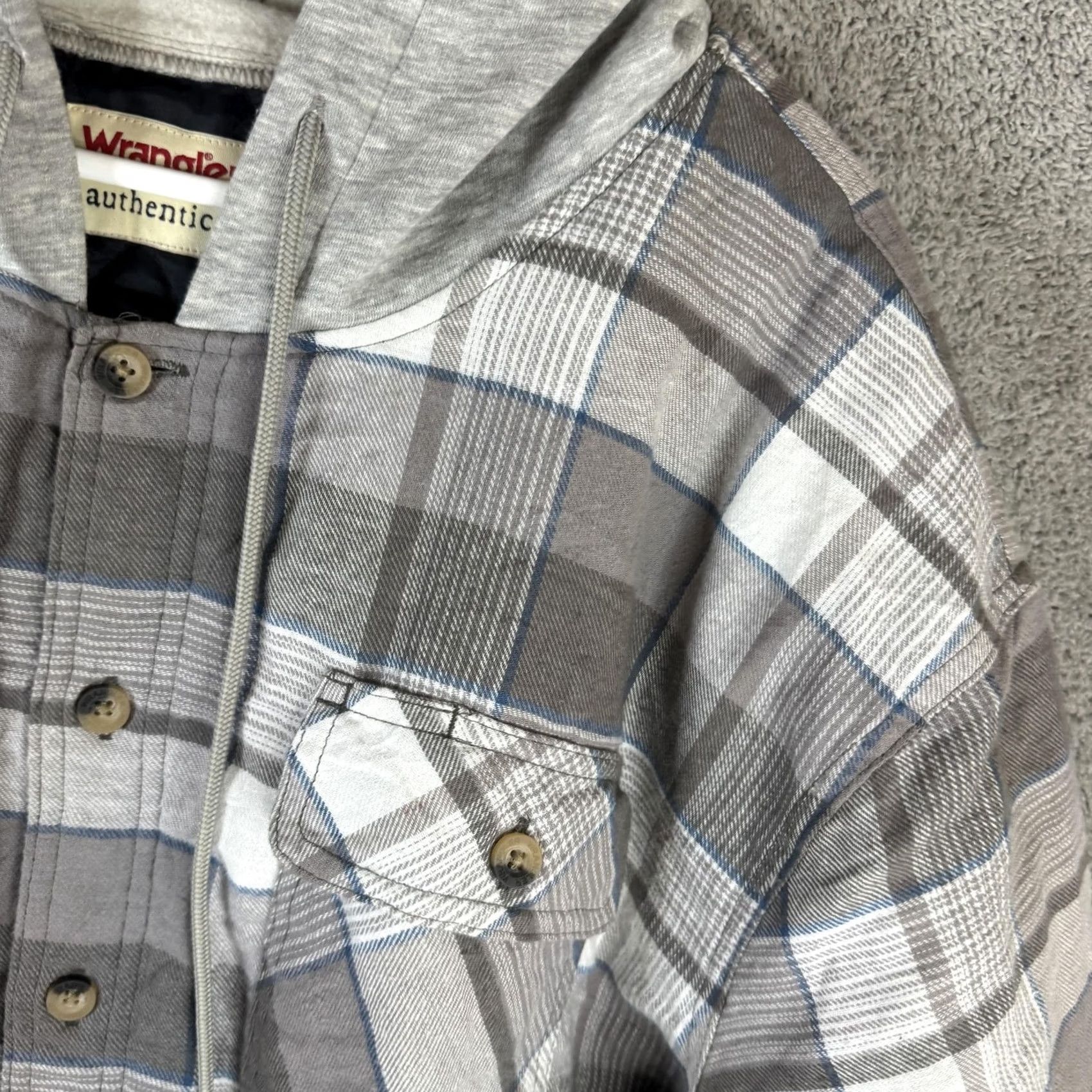 Wrangler Wrangler Jacket Mens XL Gray Plaid Flannel Hooded Quilted Lined Outdoor Workwear Size US XL / EU 56 / 4 - 5 Thumbnail