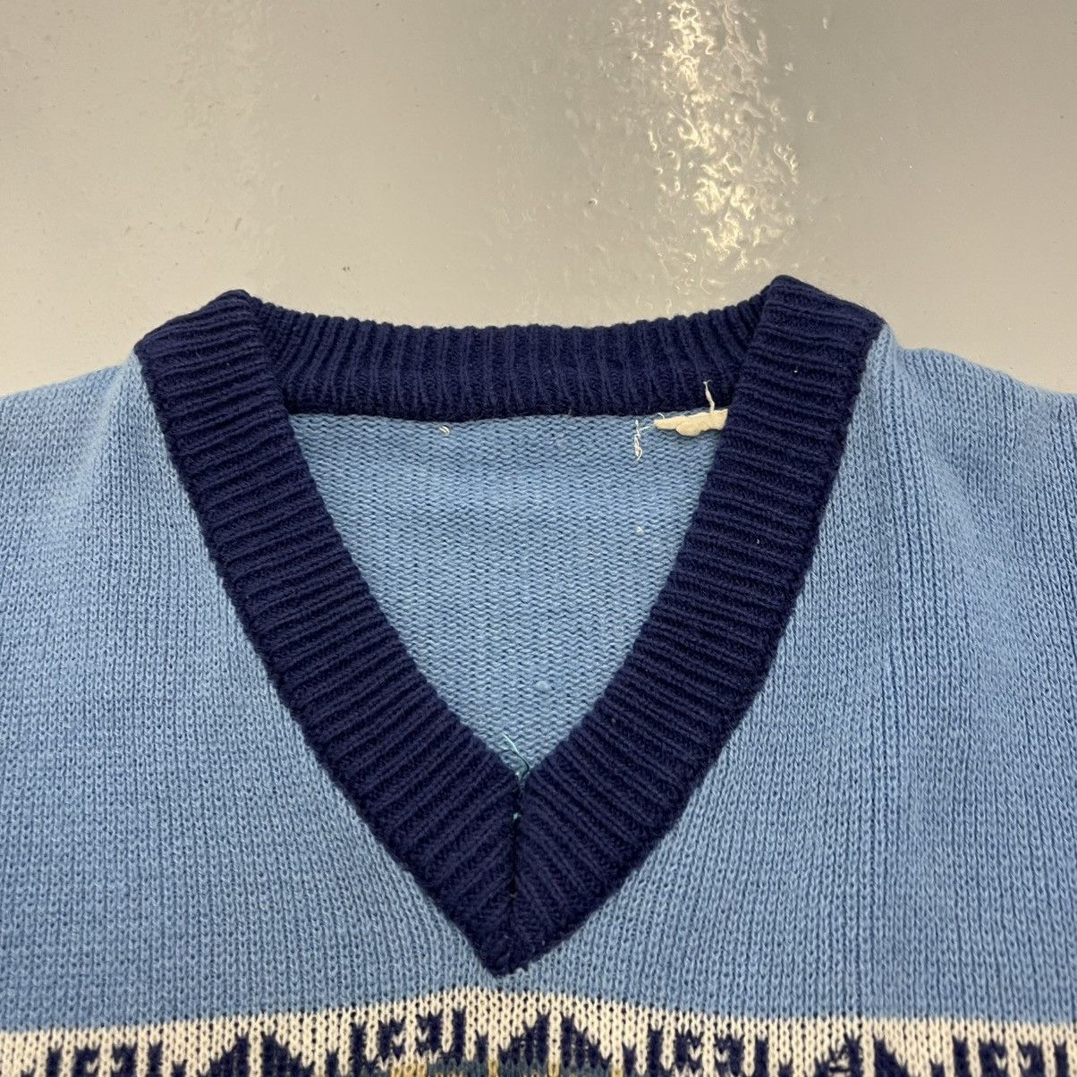 Other Vintage 70s Blue Pattern Acrylic V-Neck Sweater Size US M / EU 48-50 / 2 - 5 Thumbnail