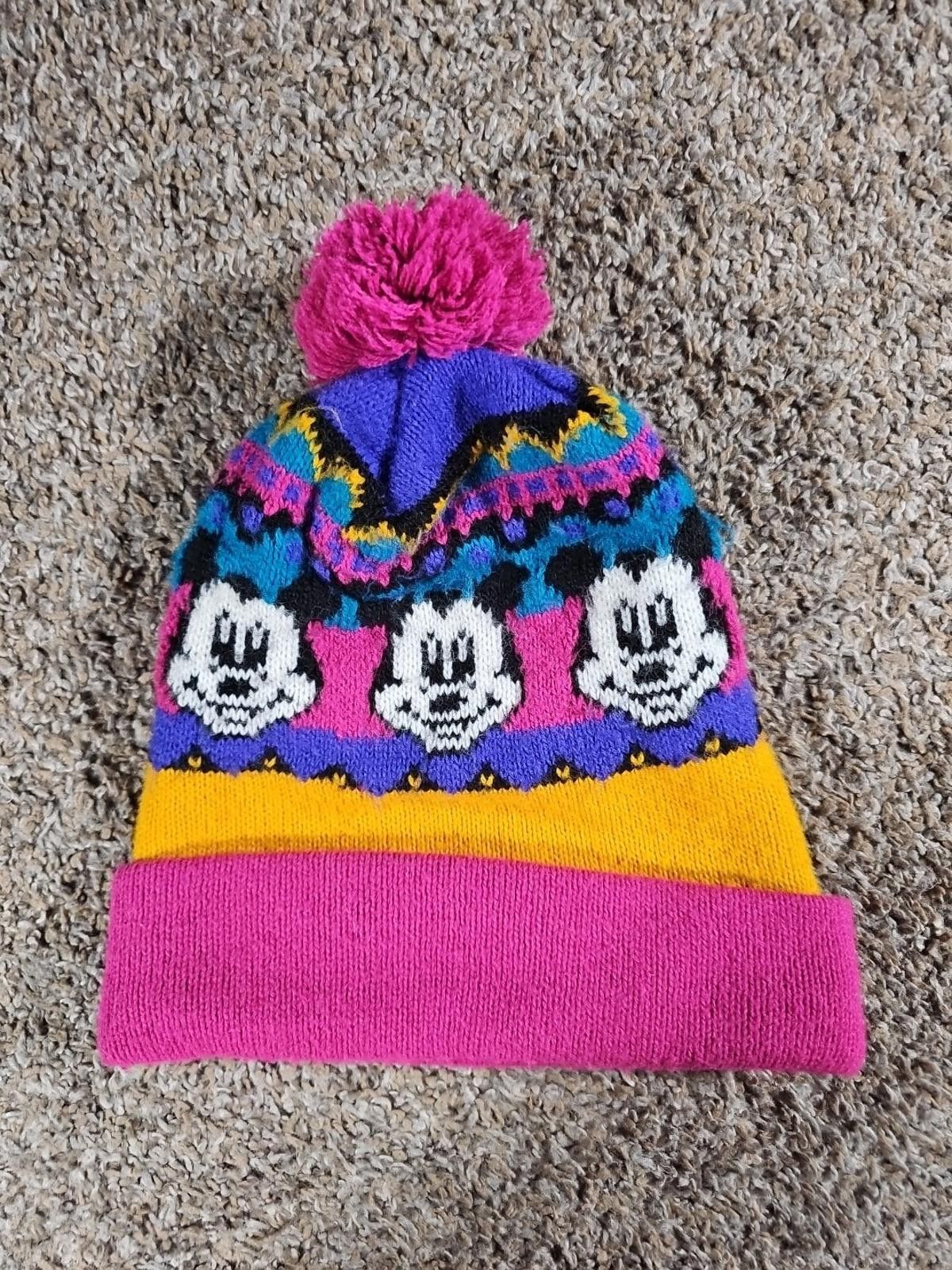 Disney Vintage Disney Mickey Mouse Beanie Knit Cap Pom AQVILA USA Size ONE SIZE - 1 Thumbnail