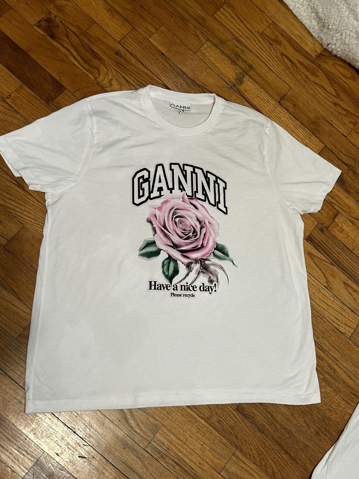 Ganni GANNI rose basic jersey t shirt Size L / US 10 / IT 46 - 2 Thumbnail