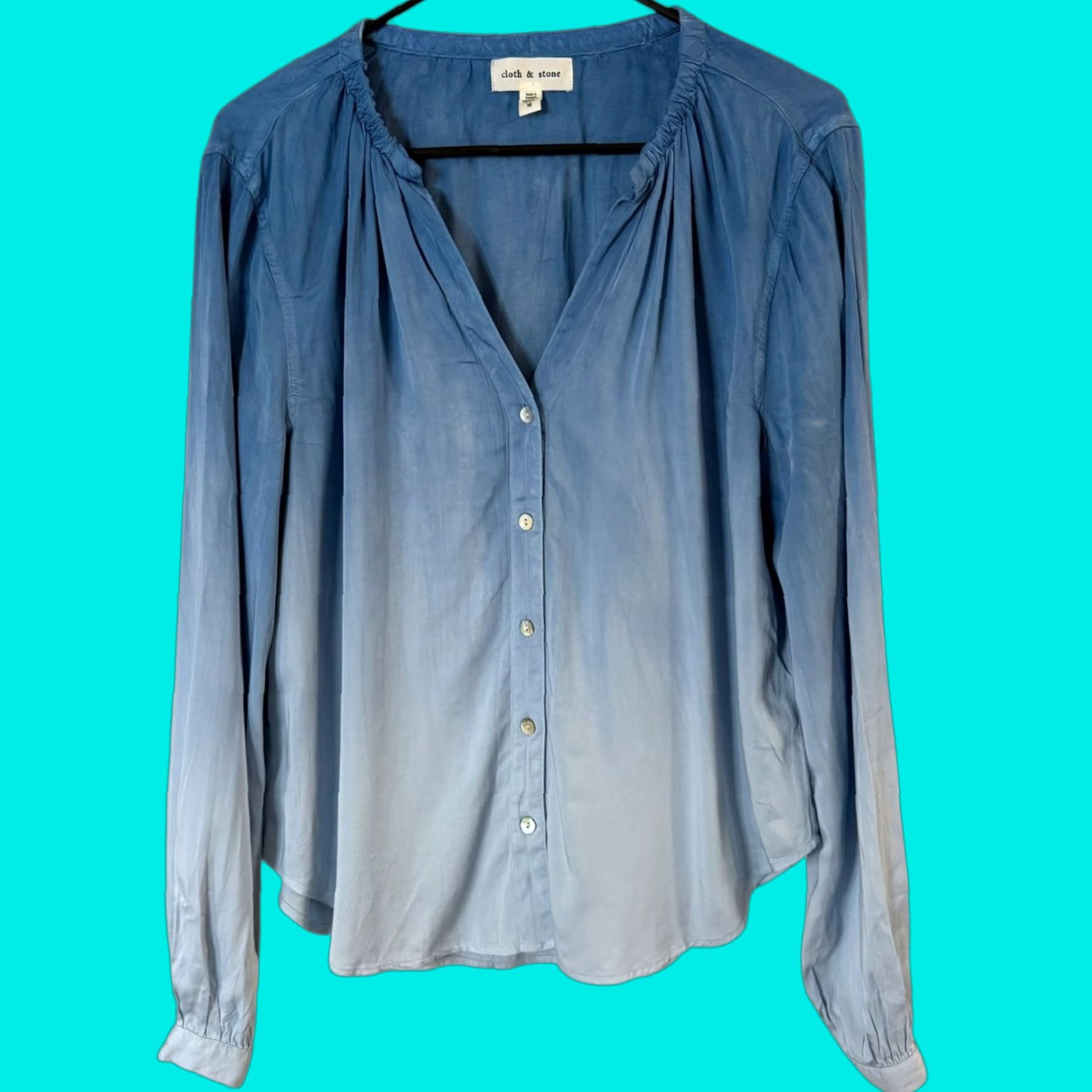 CLOT Cloth & Stone Blouse Blue Ombre Shirred Button-Up Shirt Top Women M Shirt Size M / US 6-8 / IT 42-44 - 1 Thumbnail
