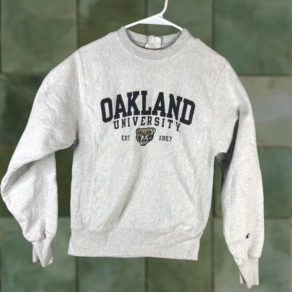 Champion VINTAGE Champion Reverse Weave Sweatshirt Mens XS Gray Oakland University Graphic Fleece Size US XS / EU 42 / 0 - 1 Thumbnail