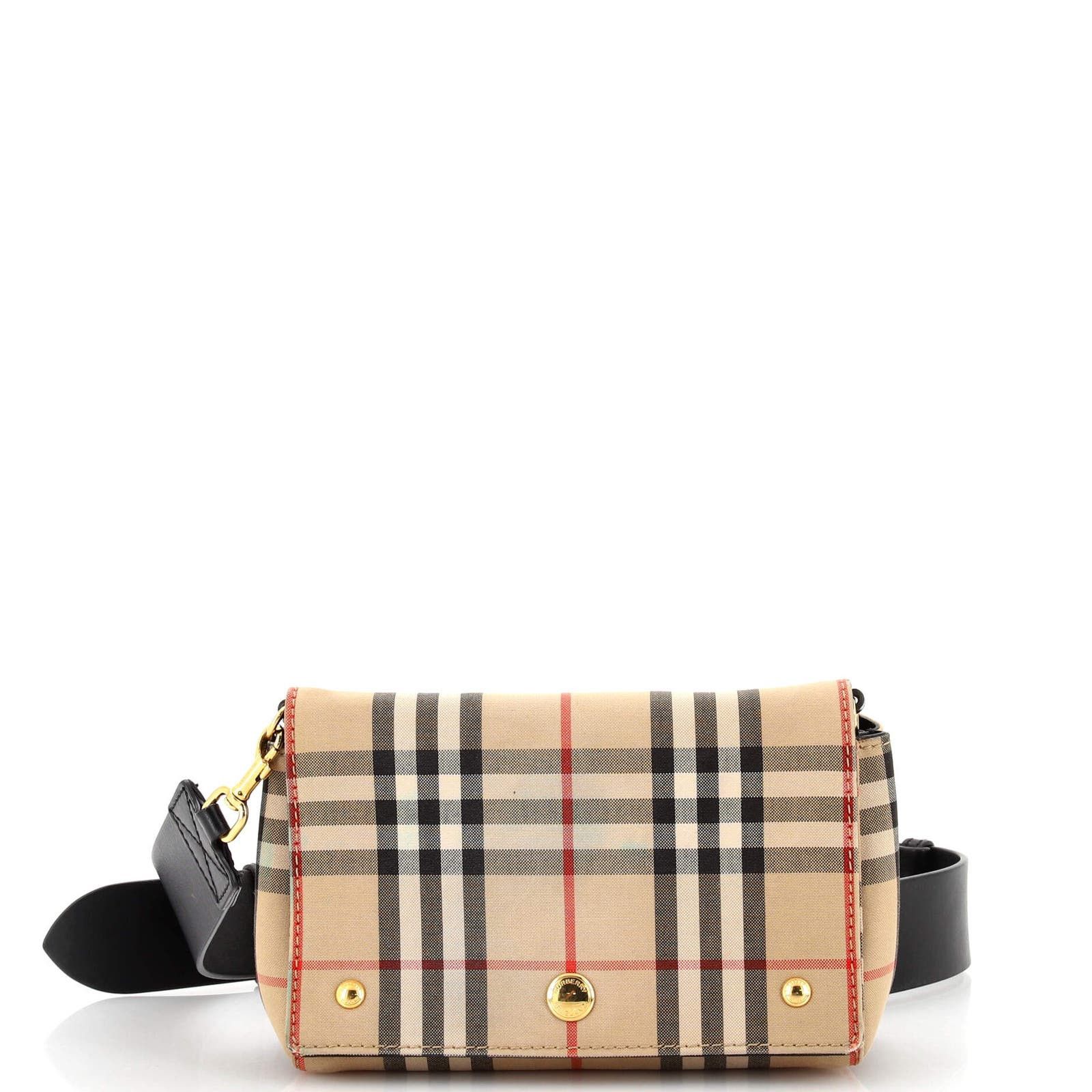 image of Burberry Hackberry Shoulder Bag Vintage Check Canvas Small in Beige, Women's