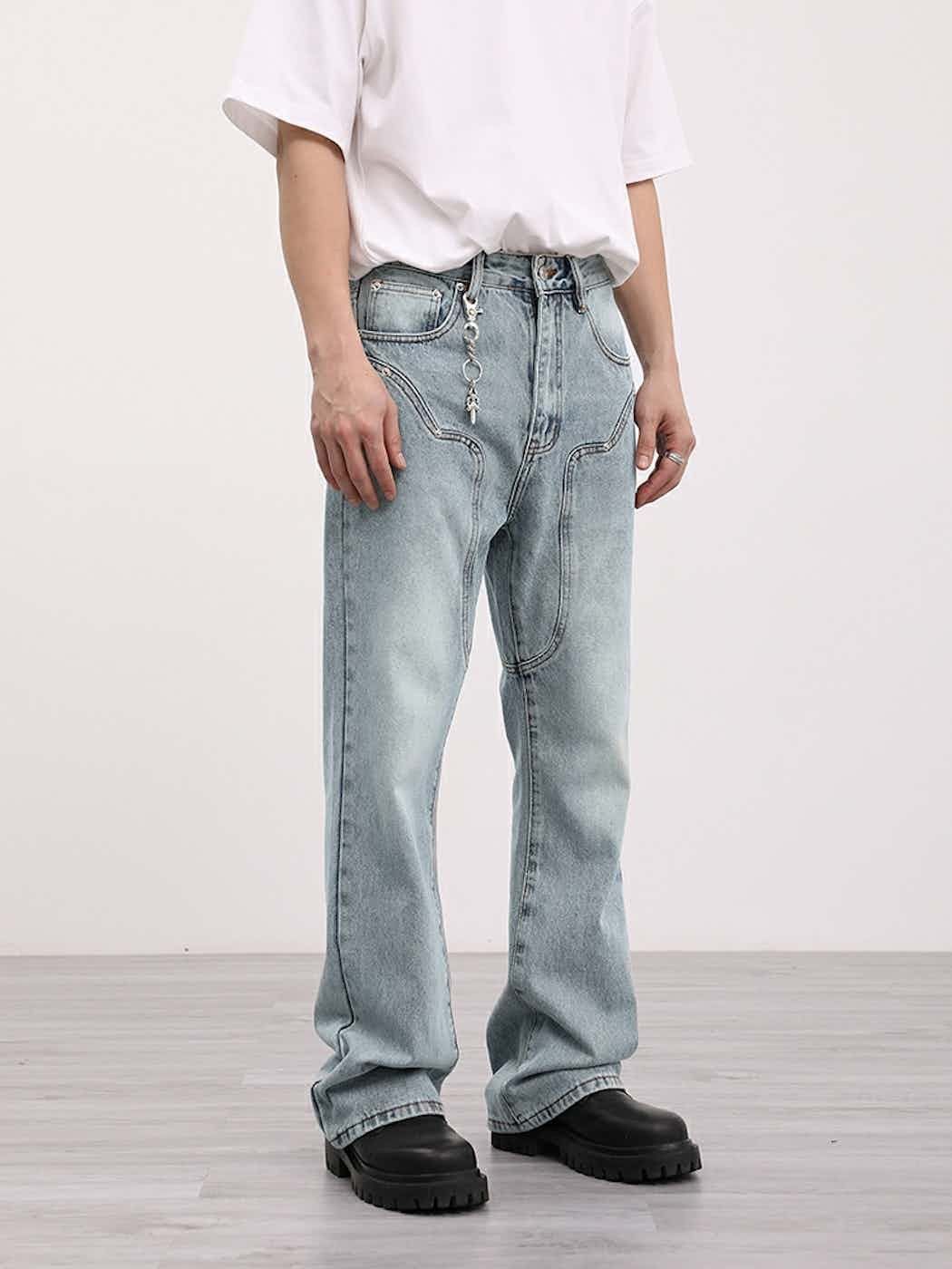 yuppie patchwork washed faded flared jeans