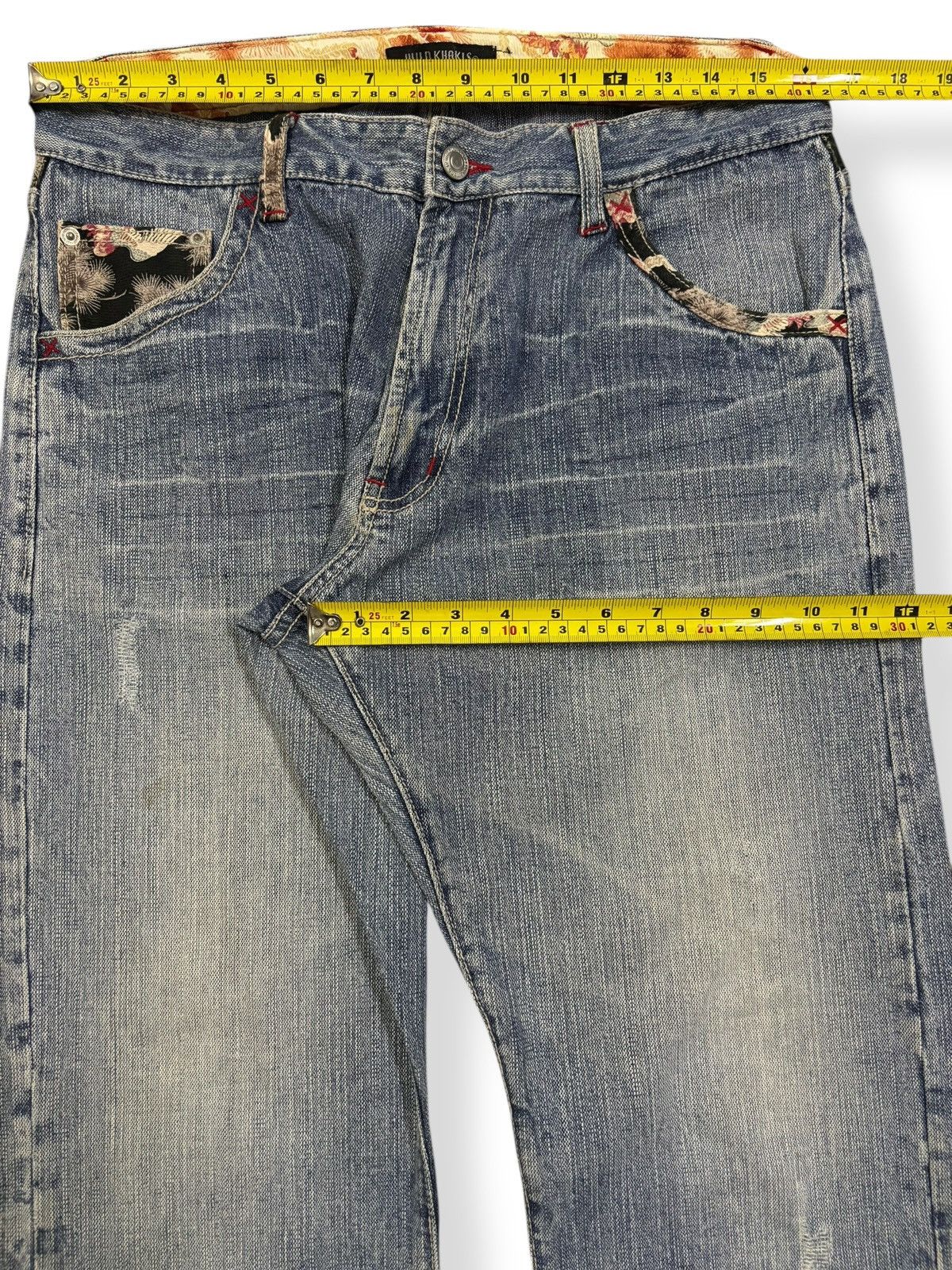 Karakuri Tamashii Vintage Japanese Brand Floral Whisker Baggy Distressed Jeans Size US 33 - 14 Thumbnail