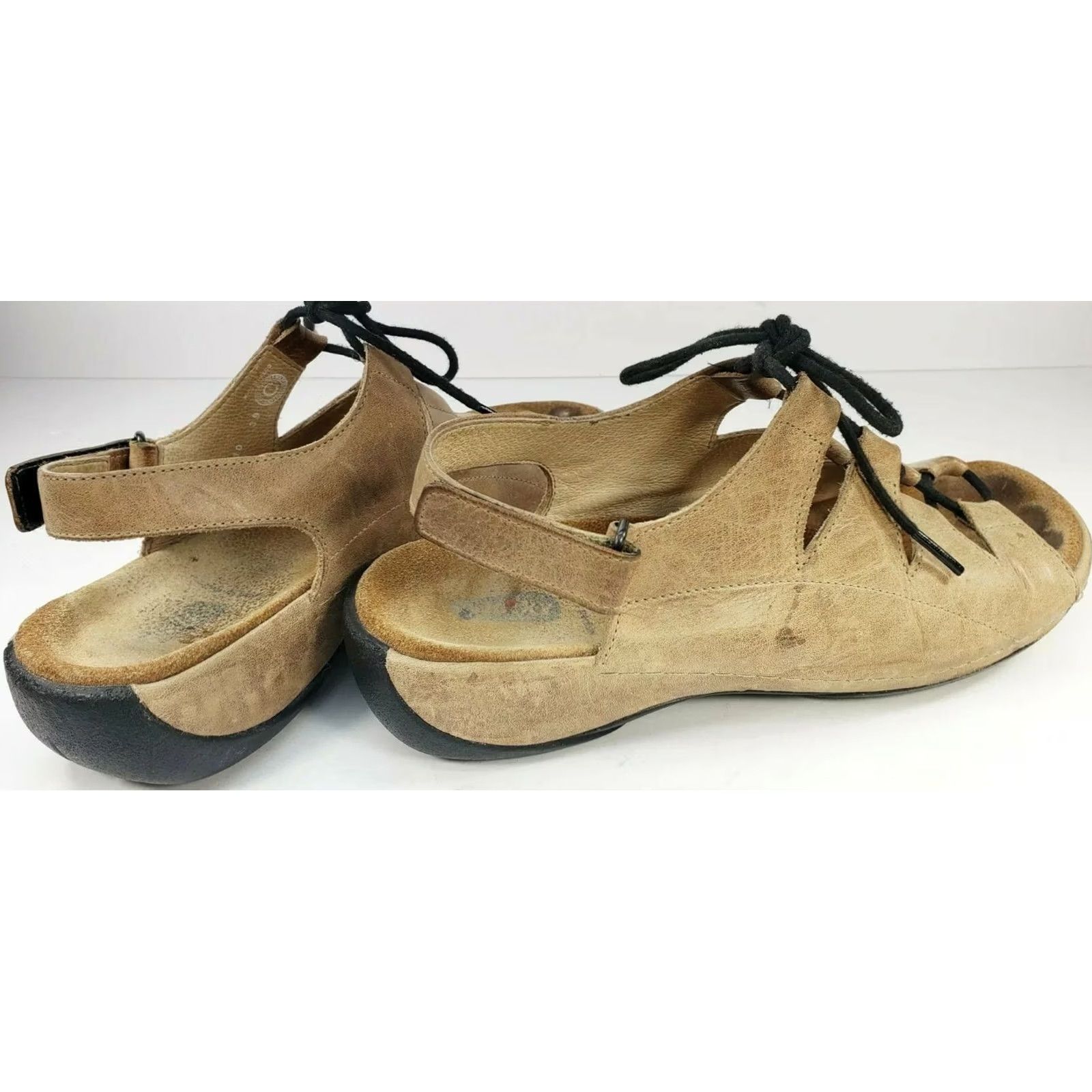 Vintage Wolky Kite Womens Lace-up Sandals 8.5M Beige Leather Wedge 39EU Arch Support Cushioned Comfort Size US 9 / IT 39 - 5 Thumbnail