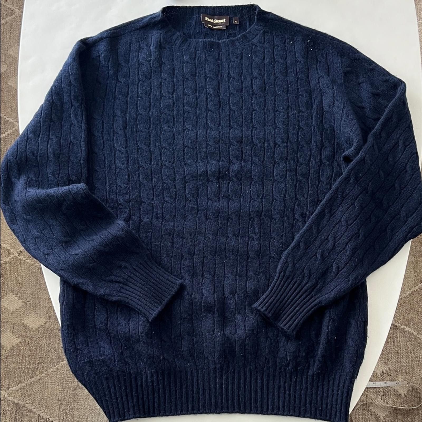 Paul Stuart Paul Stuart 100% Cashmere Cable Knit Blue Crewneck Sweater Size US XL / EU 56 / 4 - 2 Thumbnail