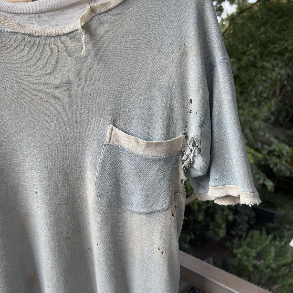 Vintage 40s Thrashed Distressed Safety Pin Pocket Tee ERD Grunge Size US L / EU 52-54 / 3 - 9 Thumbnail
