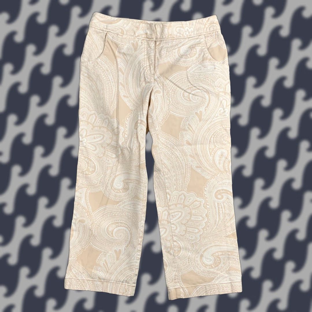 Ann Taylor Ann Taylor Pants Womens 2 Beige White Paisley Cropped Relaxed Boho Casual Size 26" / US 2 / IT 38 - 1 Thumbnail